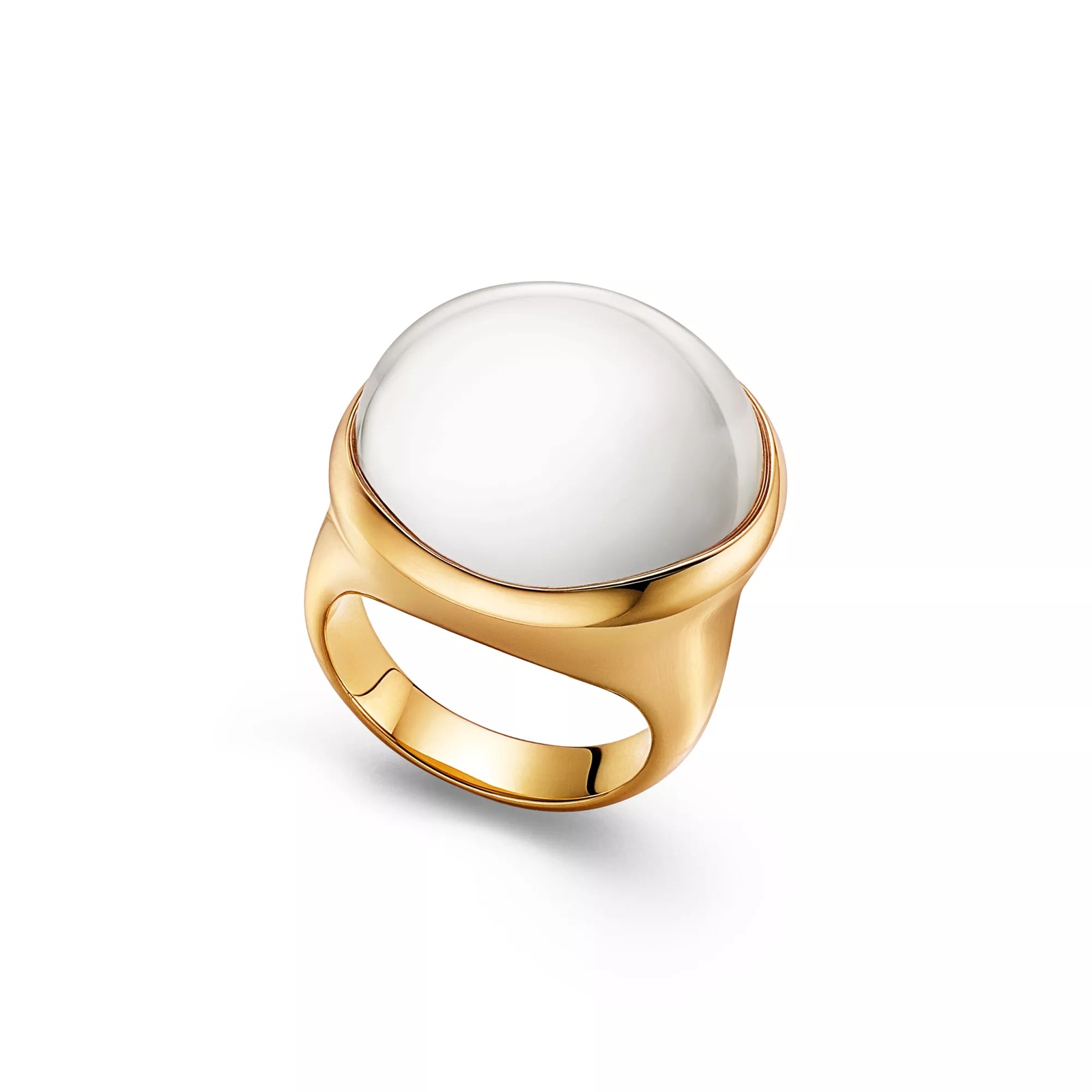 Cabochon Ring in Yellow Gold with Rock Crystal