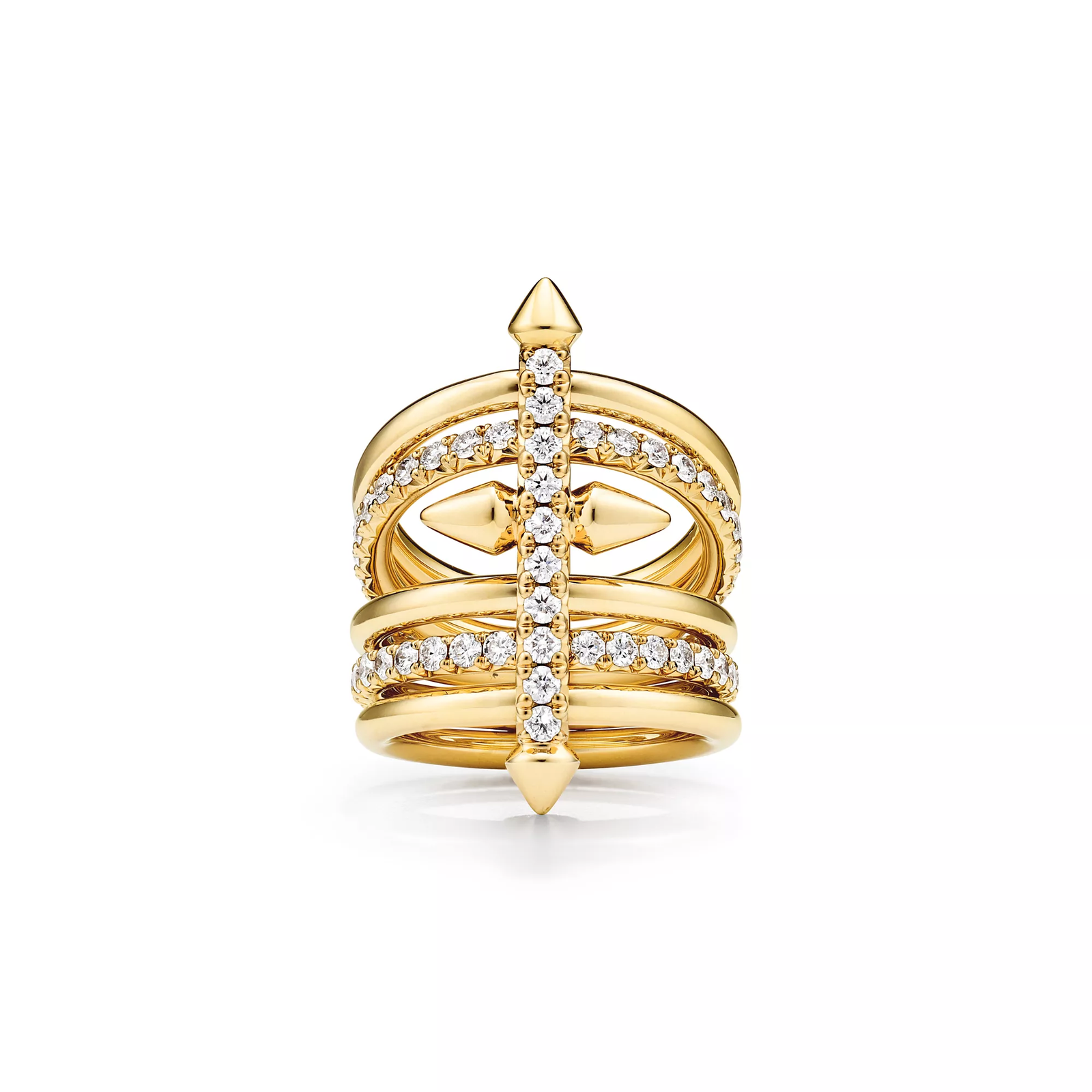 Five-row Ring in Gold with Diamonds