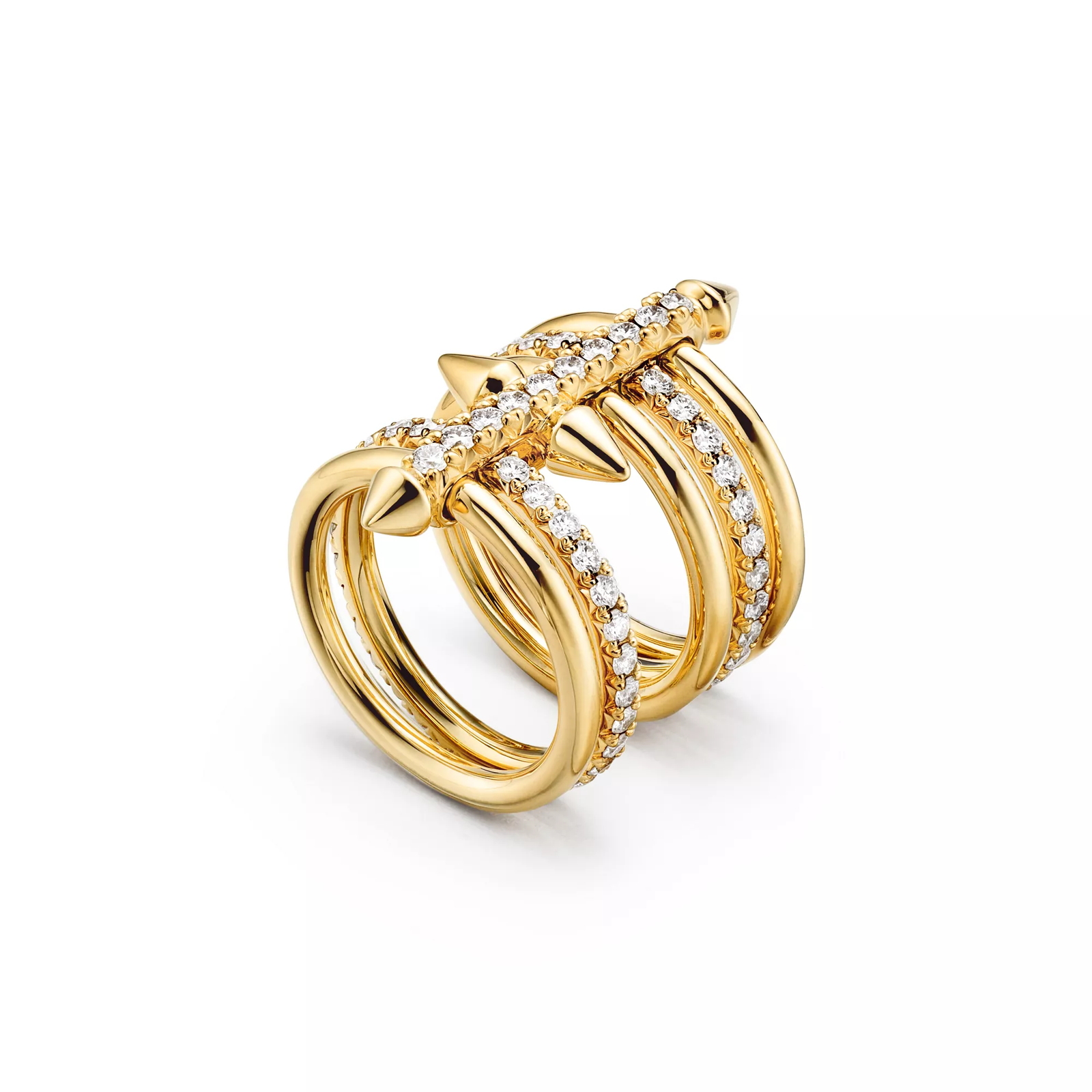 Five-row Ring in Gold with Diamonds