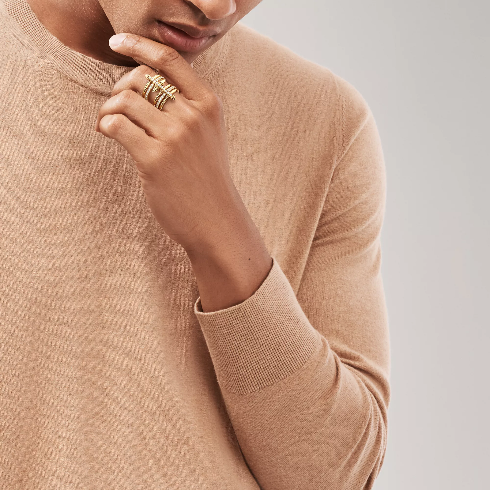 Five-row Ring in Gold with Diamonds