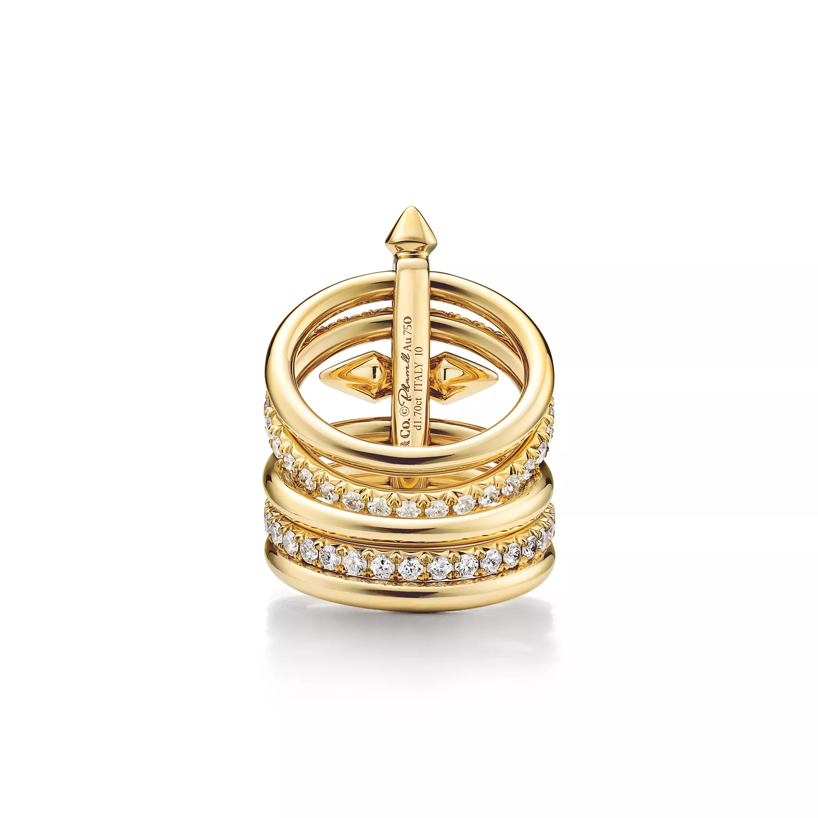 Five-row Ring in Gold with Diamonds