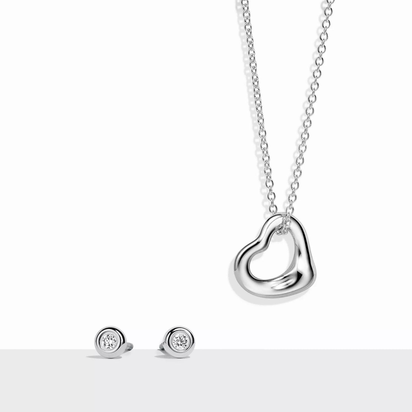 Open Heart and Diamonds by the Yard Set in Sterling Silver