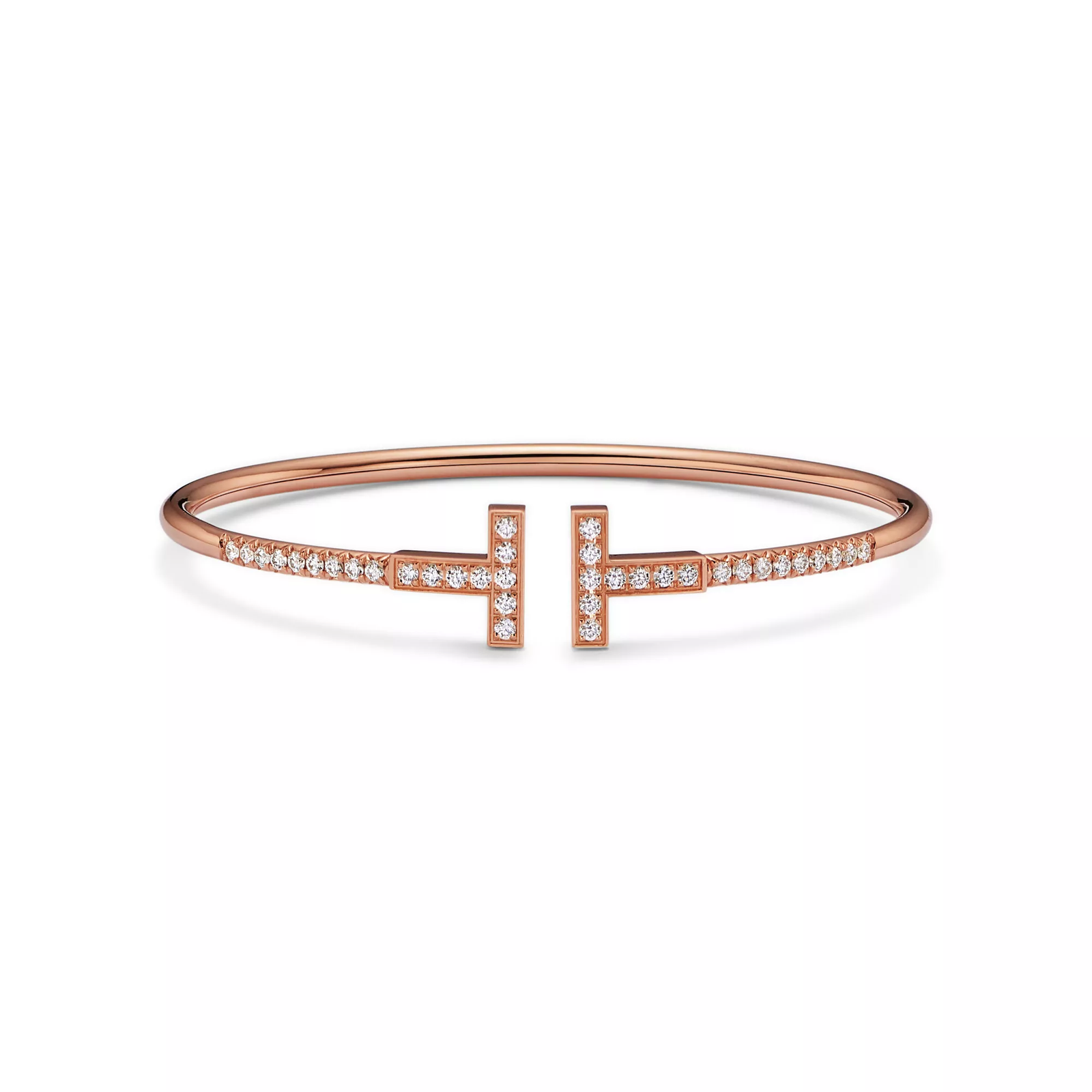 Pave Diamond Wire Bangle in Rose Gold