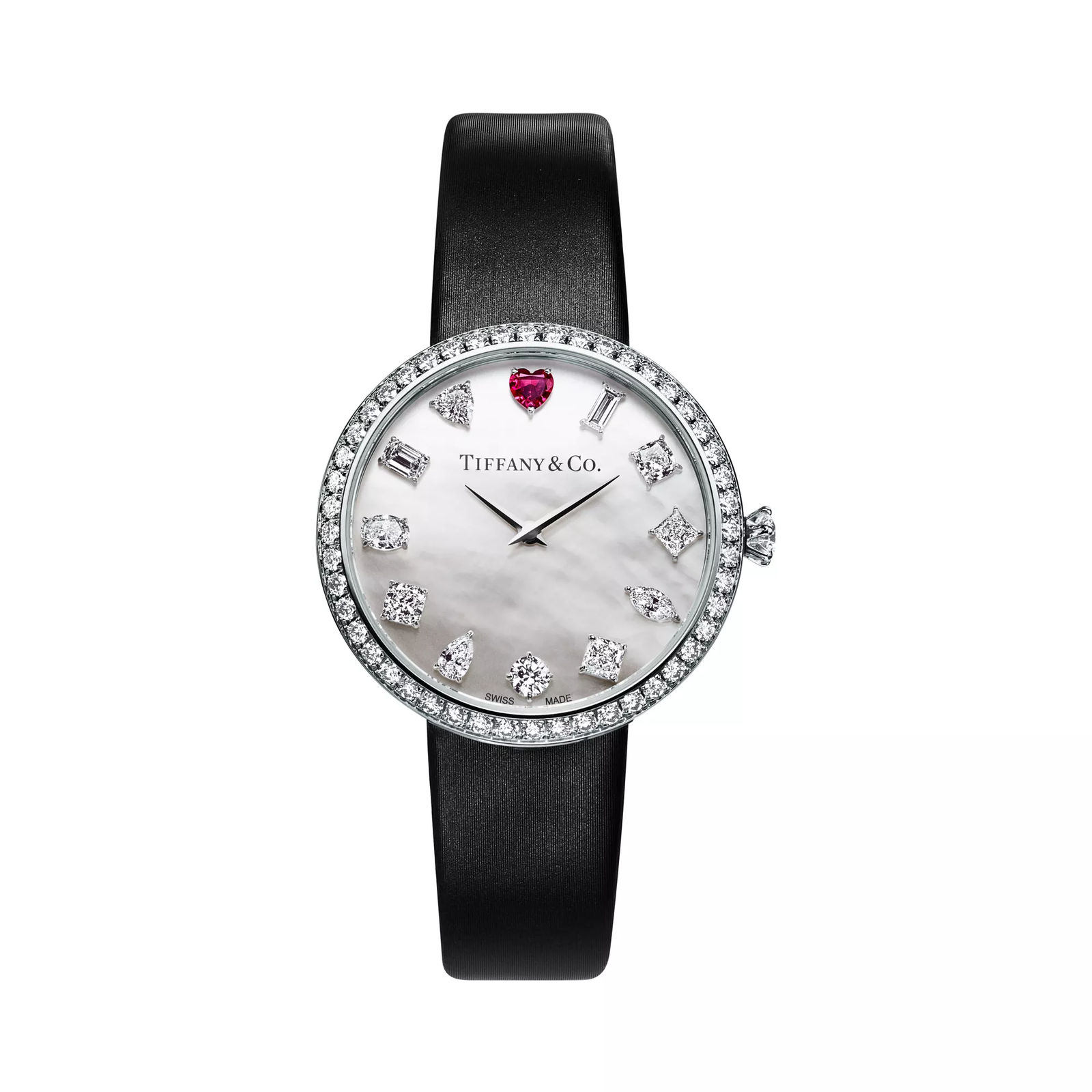 32 MM Round Watch in White Gold with a Rubellite and Diamonds