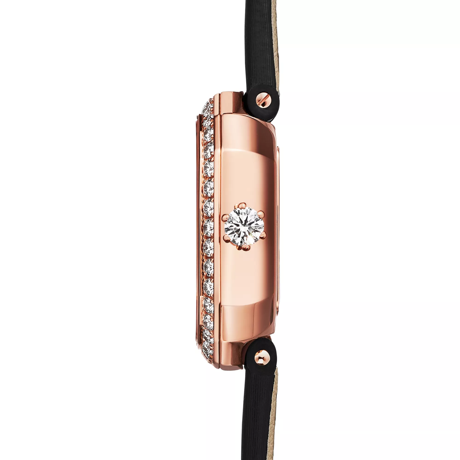 28 MM Cushion-shaped Watch in Rose Gold with Diamonds