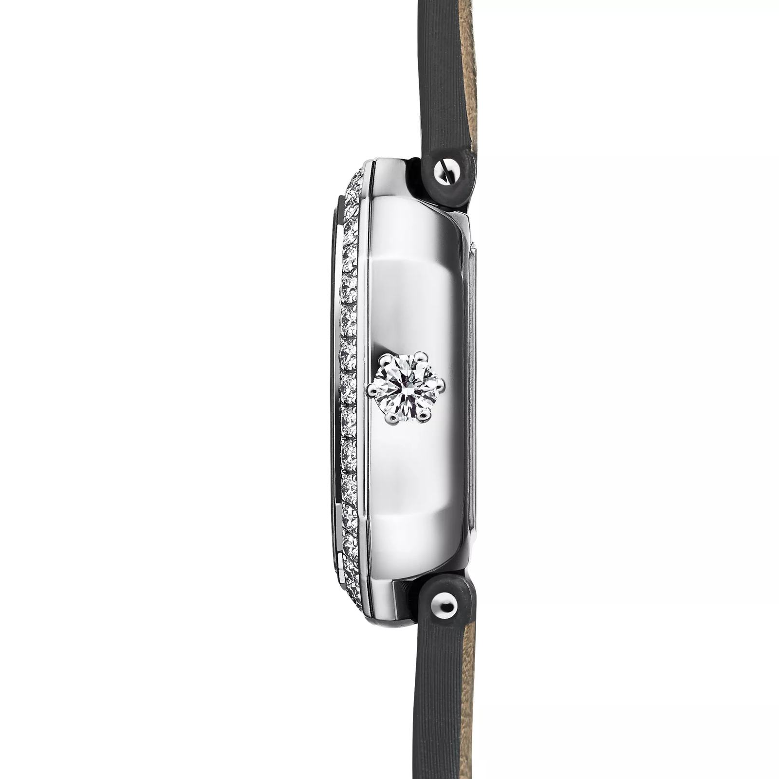 28 MM Cushion-shaped Watch in White Gold with Diamonds