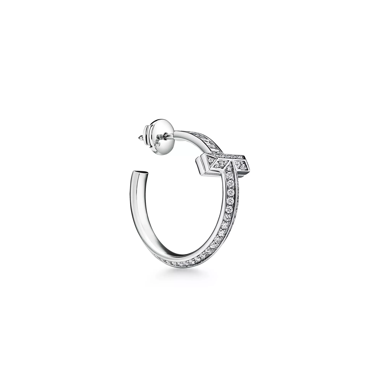 T1 Earrings in White Gold with Baguette and Pave Diamonds