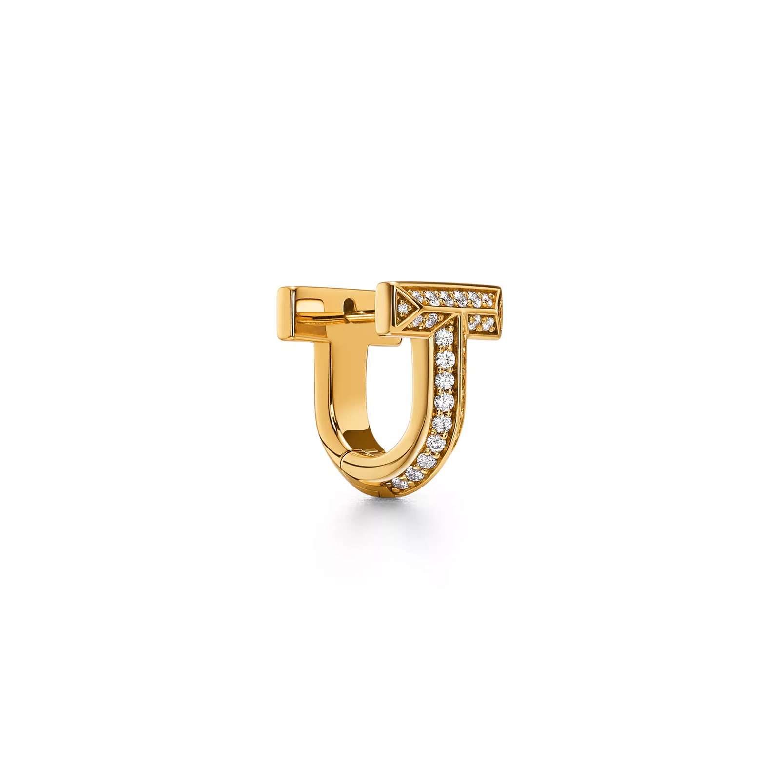 T1 Half Pave Diamond Huggie Earrings in Yellow Gold