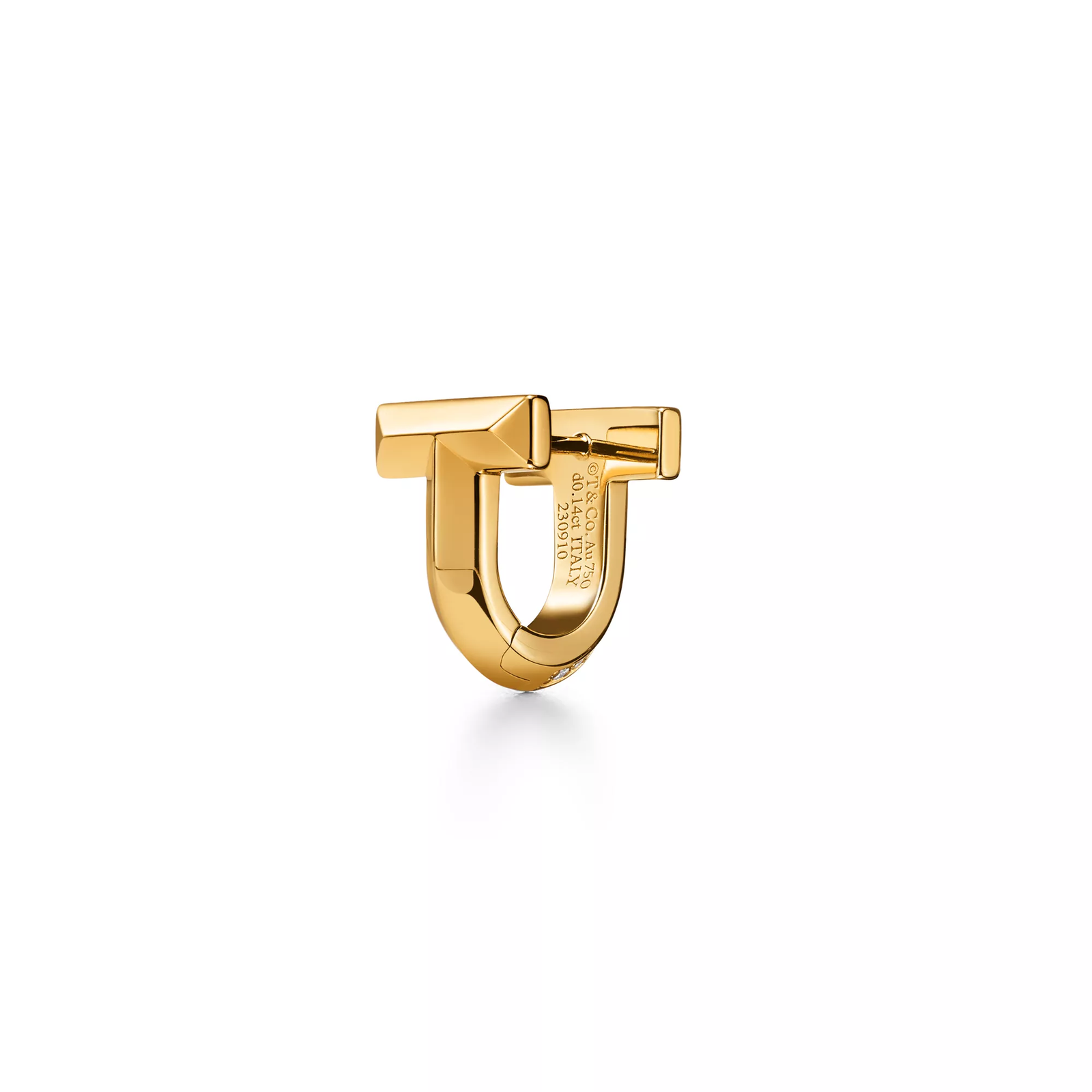 T1 Half Pave Diamond Huggie Earrings in Yellow Gold