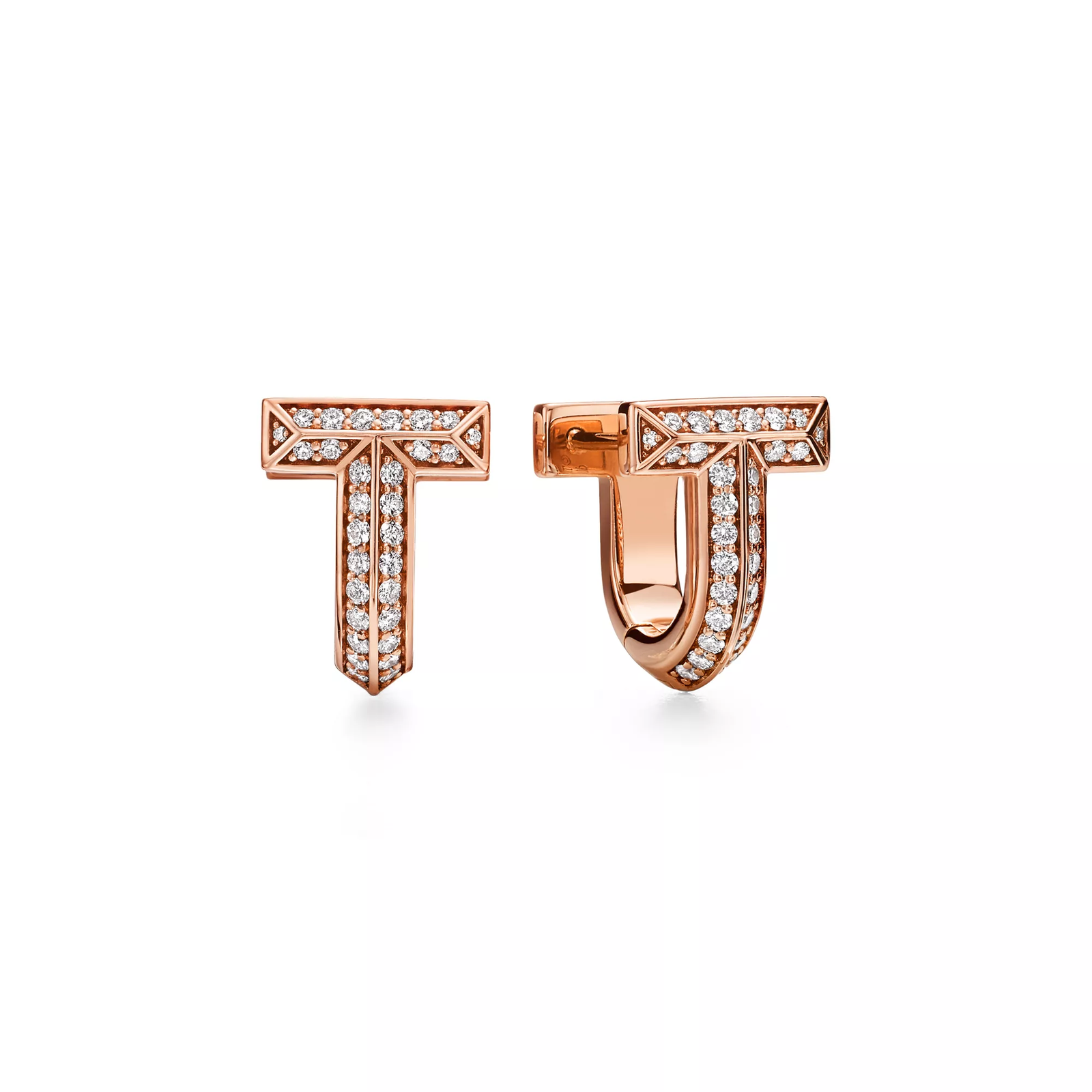 T1 Half Pave Diamond Huggie Earrings in Rose Gold
