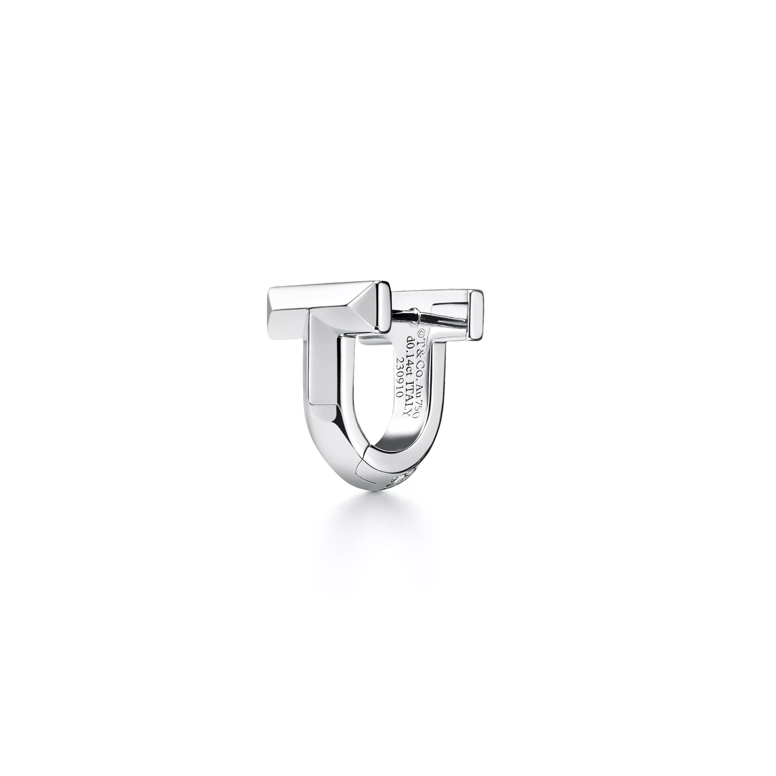 T1 Half Pave Diamond Huggie Earrings in White Gold