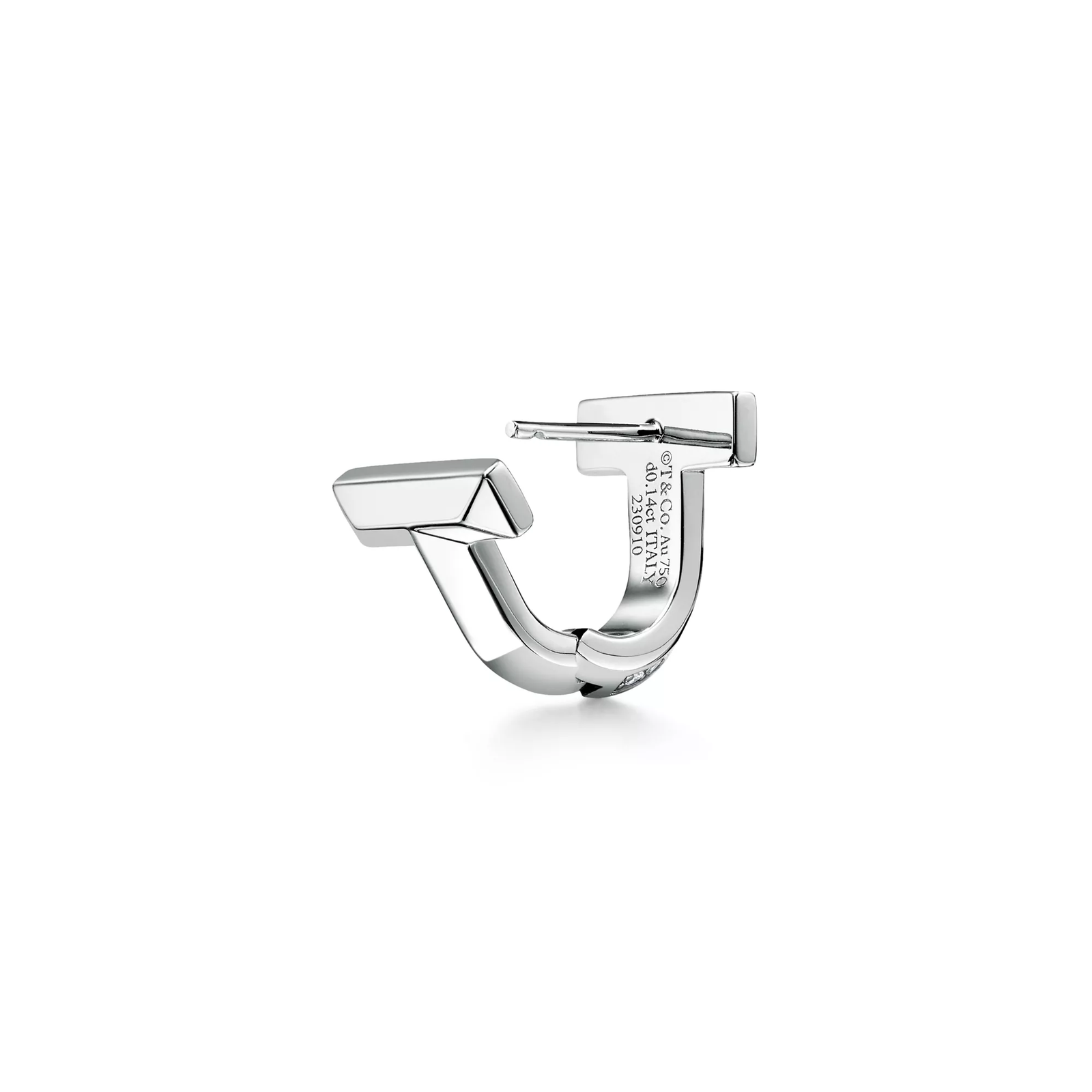 T1 Half Pave Diamond Huggie Earrings in White Gold