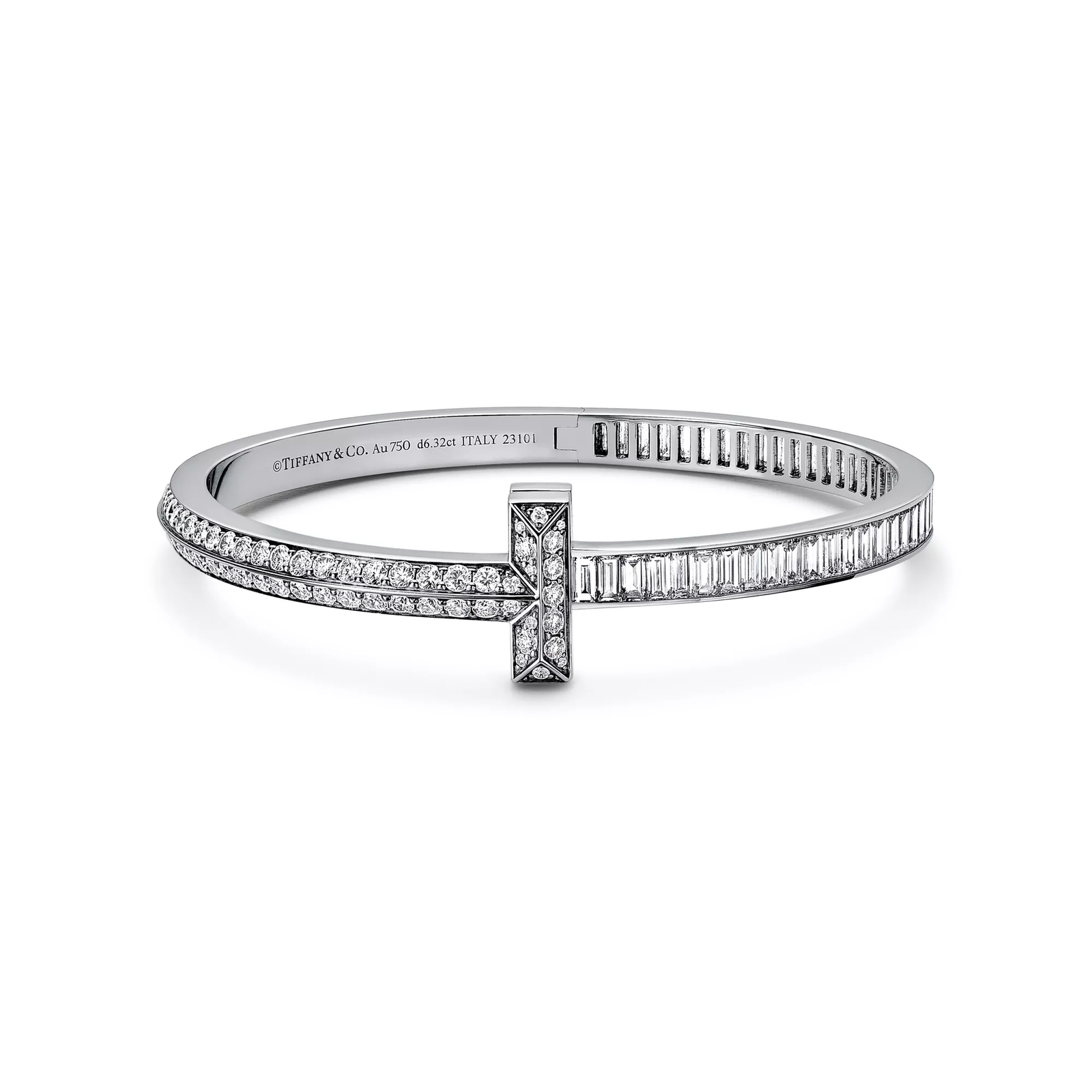 T1 Bangle in White Gold with Baguette and Pave Diamonds