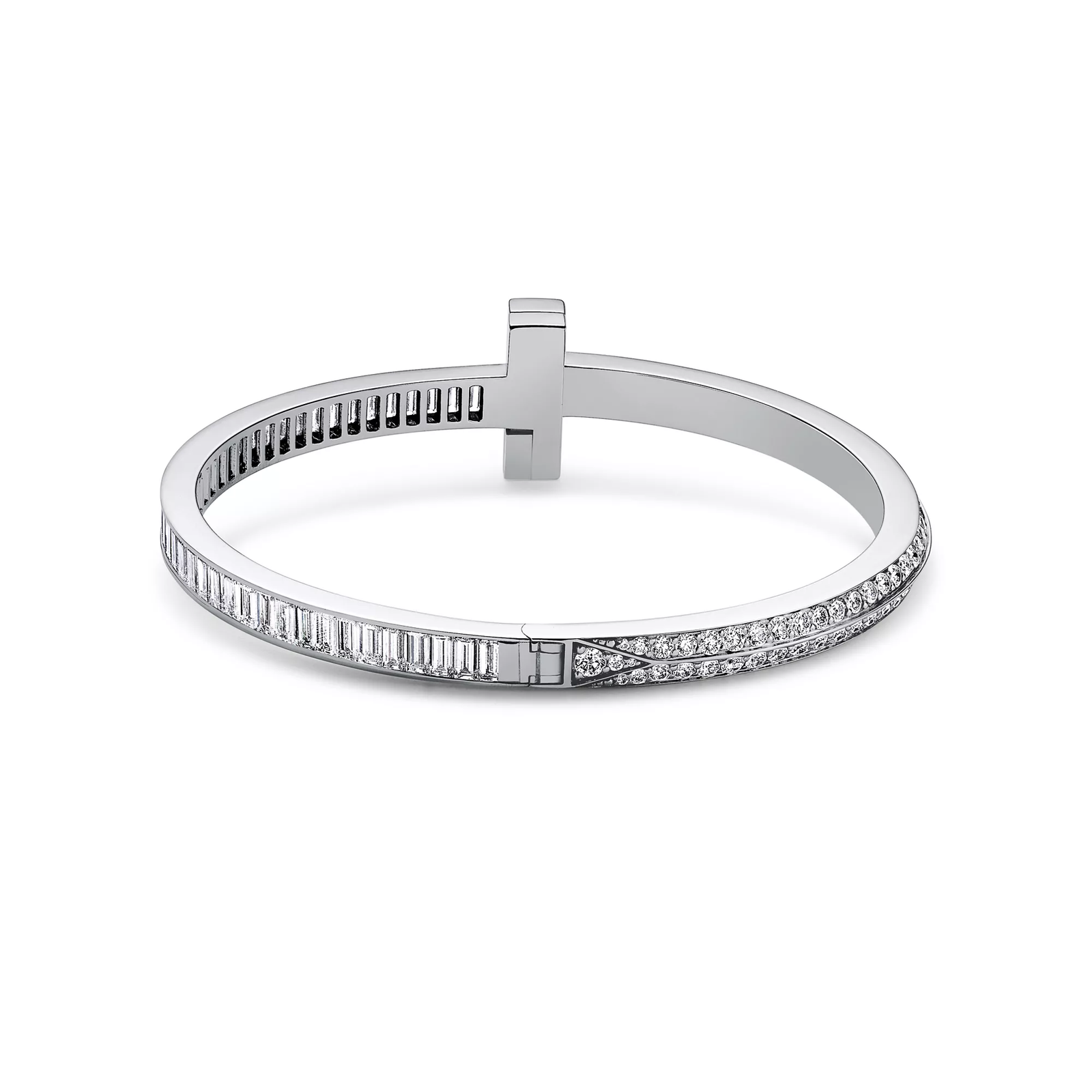 T1 Bangle in White Gold with Baguette and Pave Diamonds