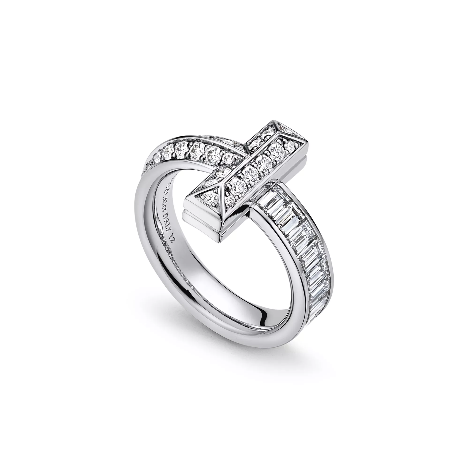 T1 Ring in White Gold with Baguette and Pave Diamonds