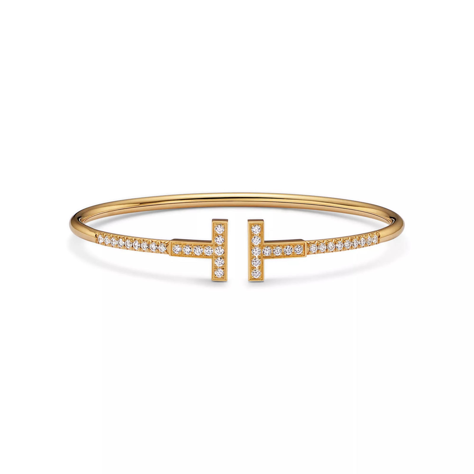 Pave Diamond Wire Bangle in Yellow Gold