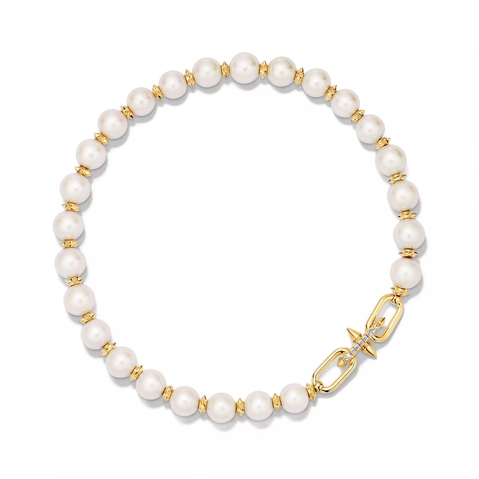 Pearl Necklace in Yellow Gold with Diamonds