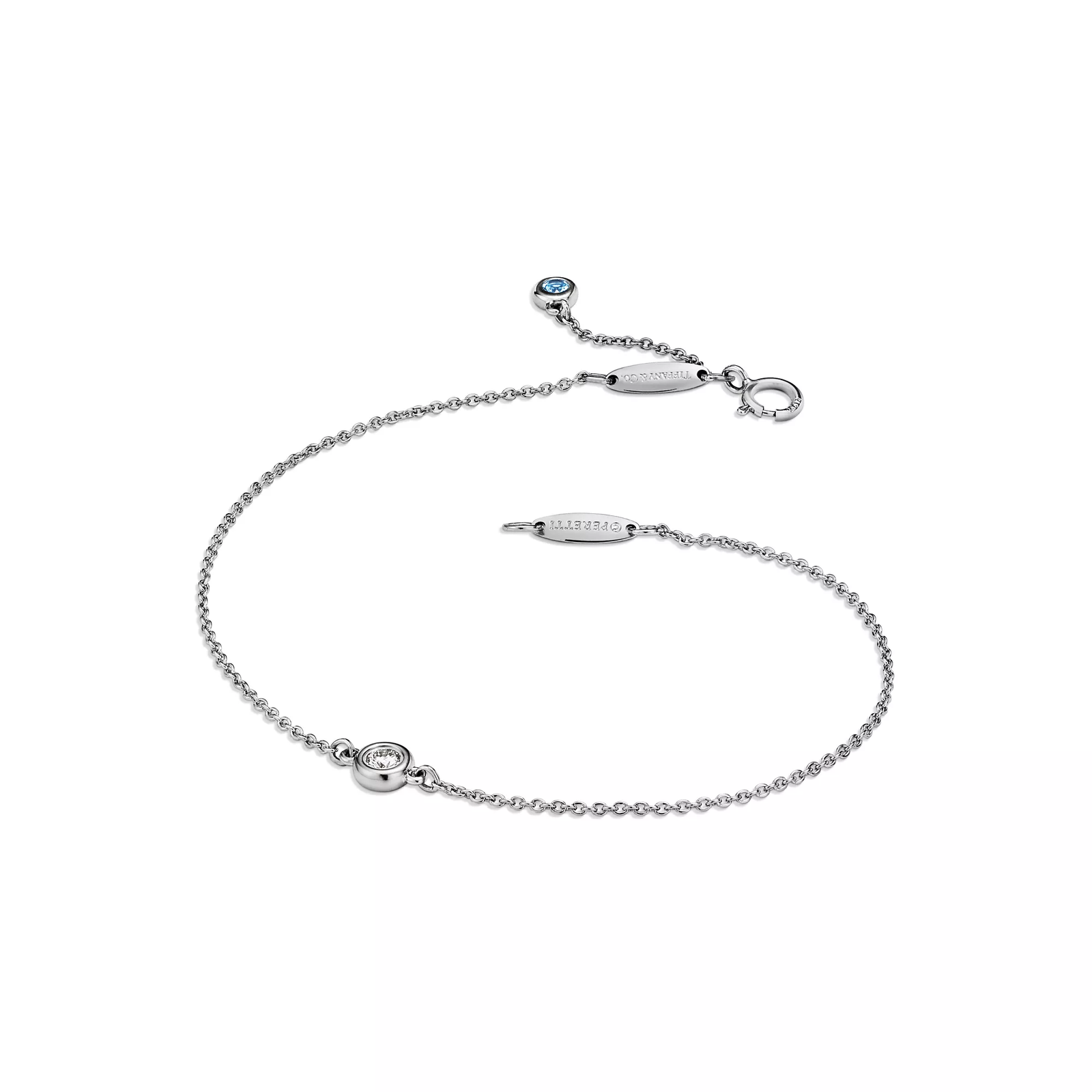 Diamonds by the Yard Bracelet in Platinum with an Aquamarine