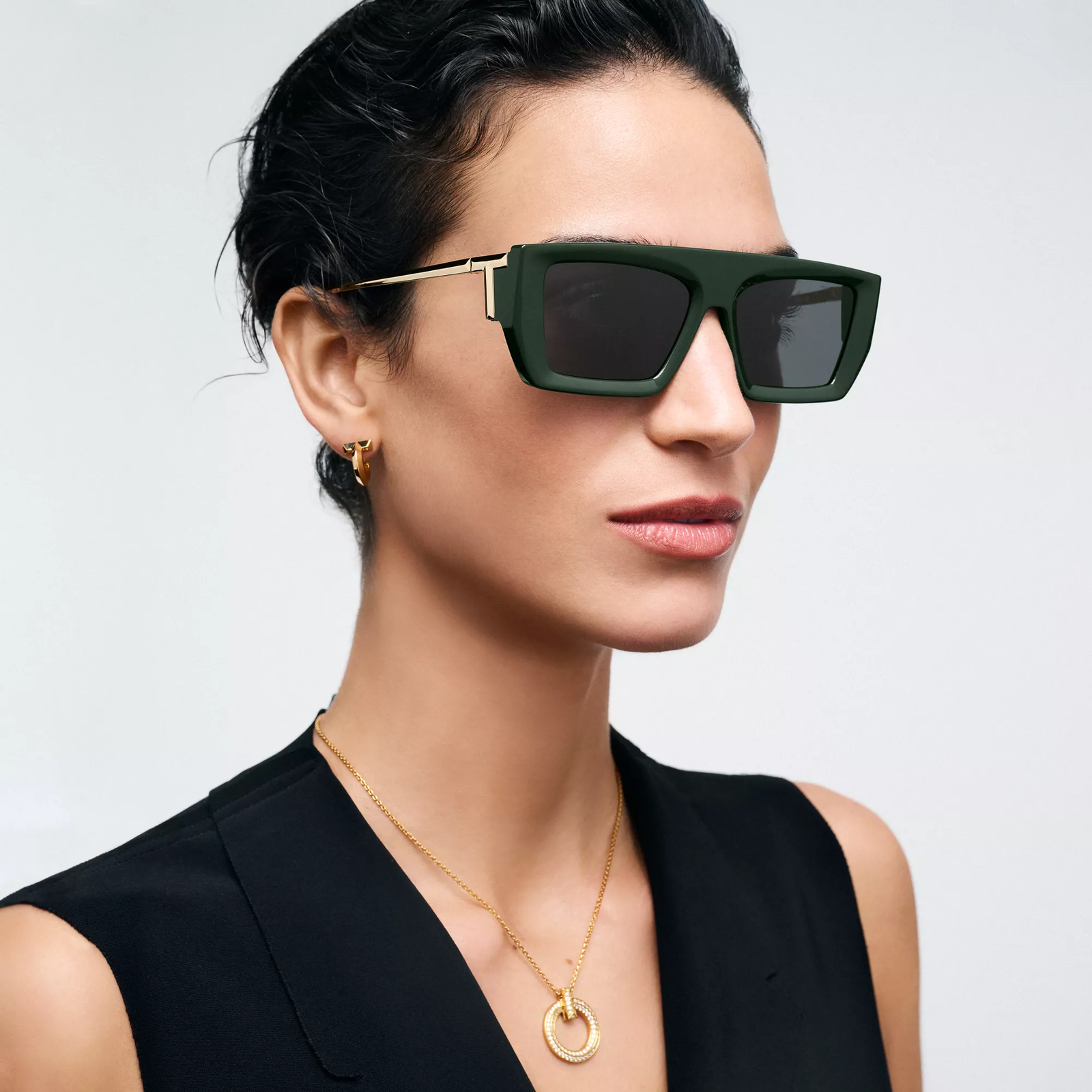 Sunglasses in Dark Green Acetate with Dark Gray Lenses