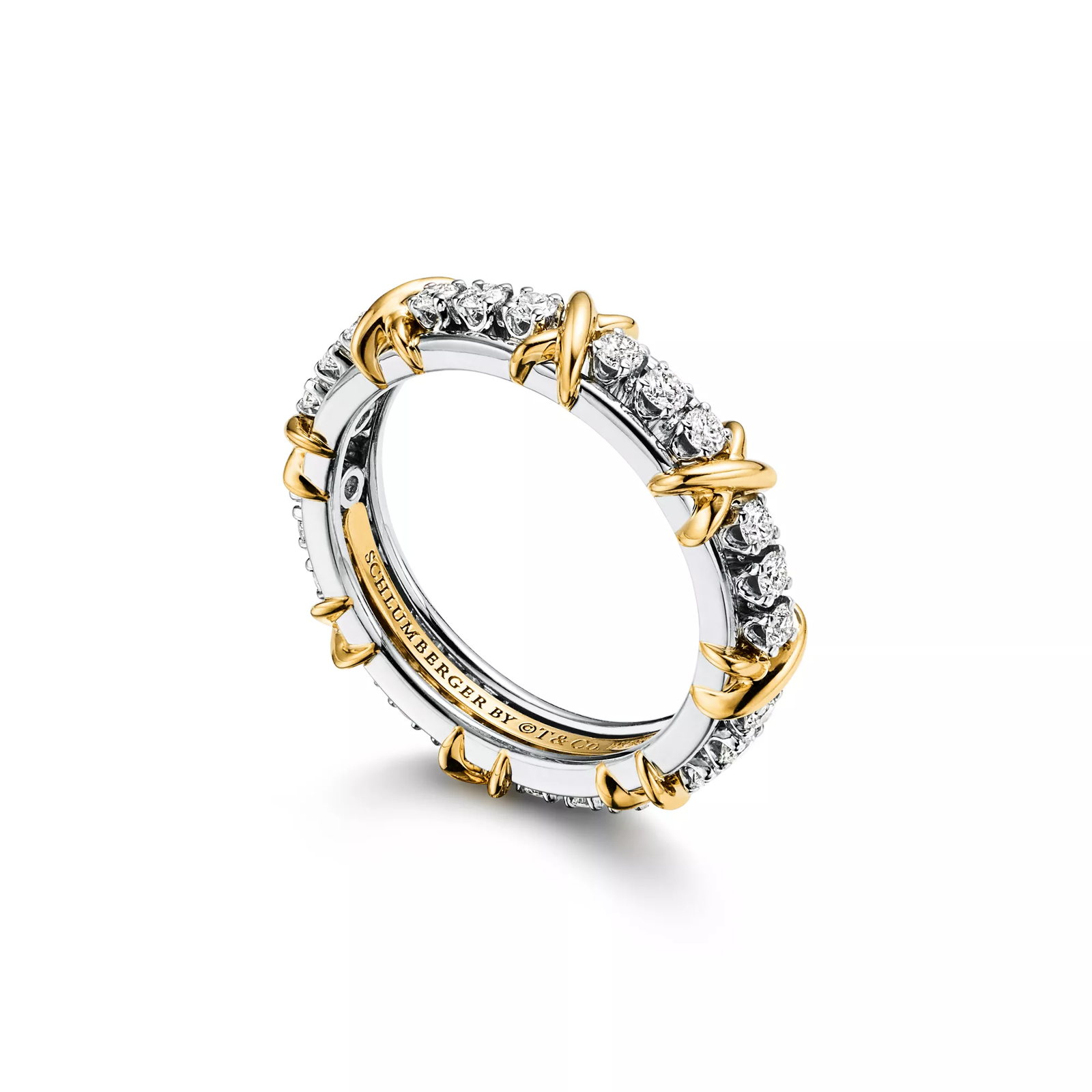 Narrow Ring in Platinum and Yellow Gold with Diamonds
