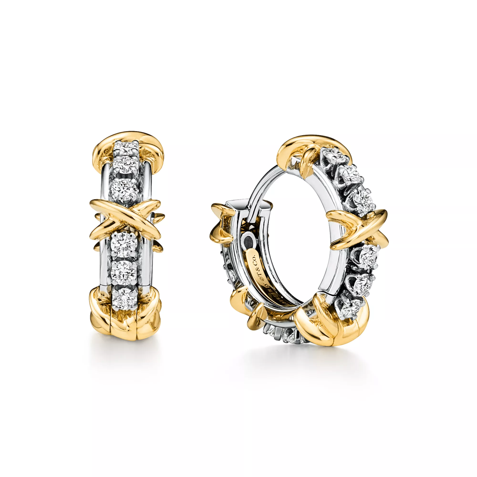 Narrow Earrings in Platinum & Yellow Gold with Diamonds