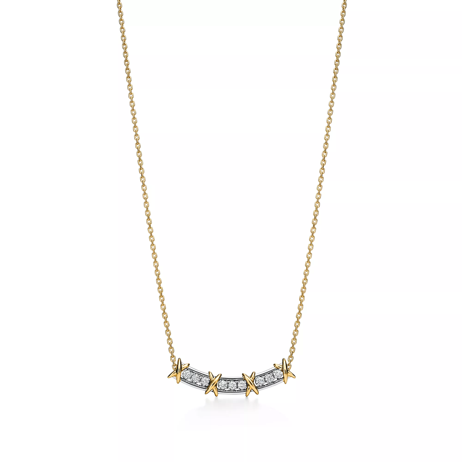 Narrow Pendant in Yellow Gold & Platinum with Diamonds
