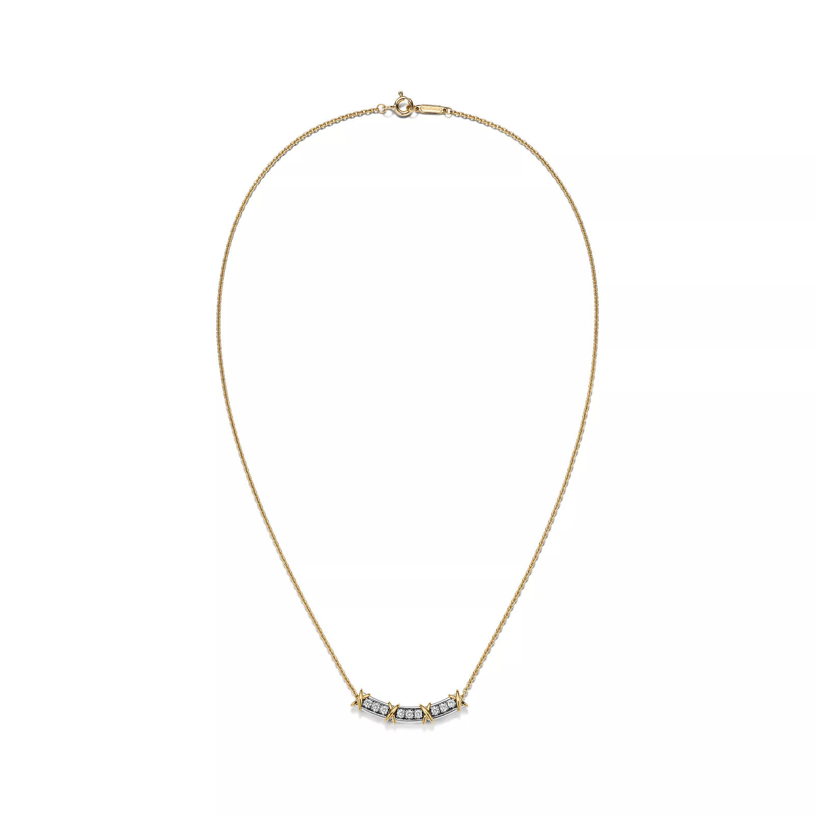 Narrow Pendant in Yellow Gold & Platinum with Diamonds