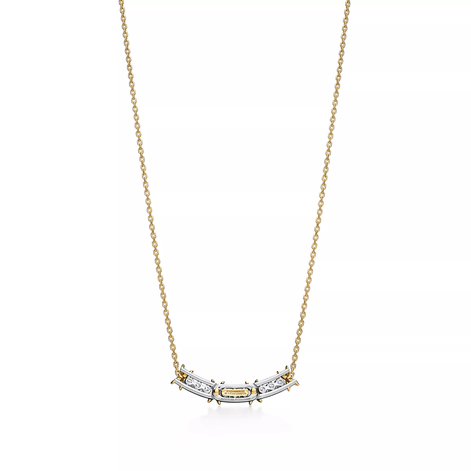 Narrow Pendant in Yellow Gold & Platinum with Diamonds