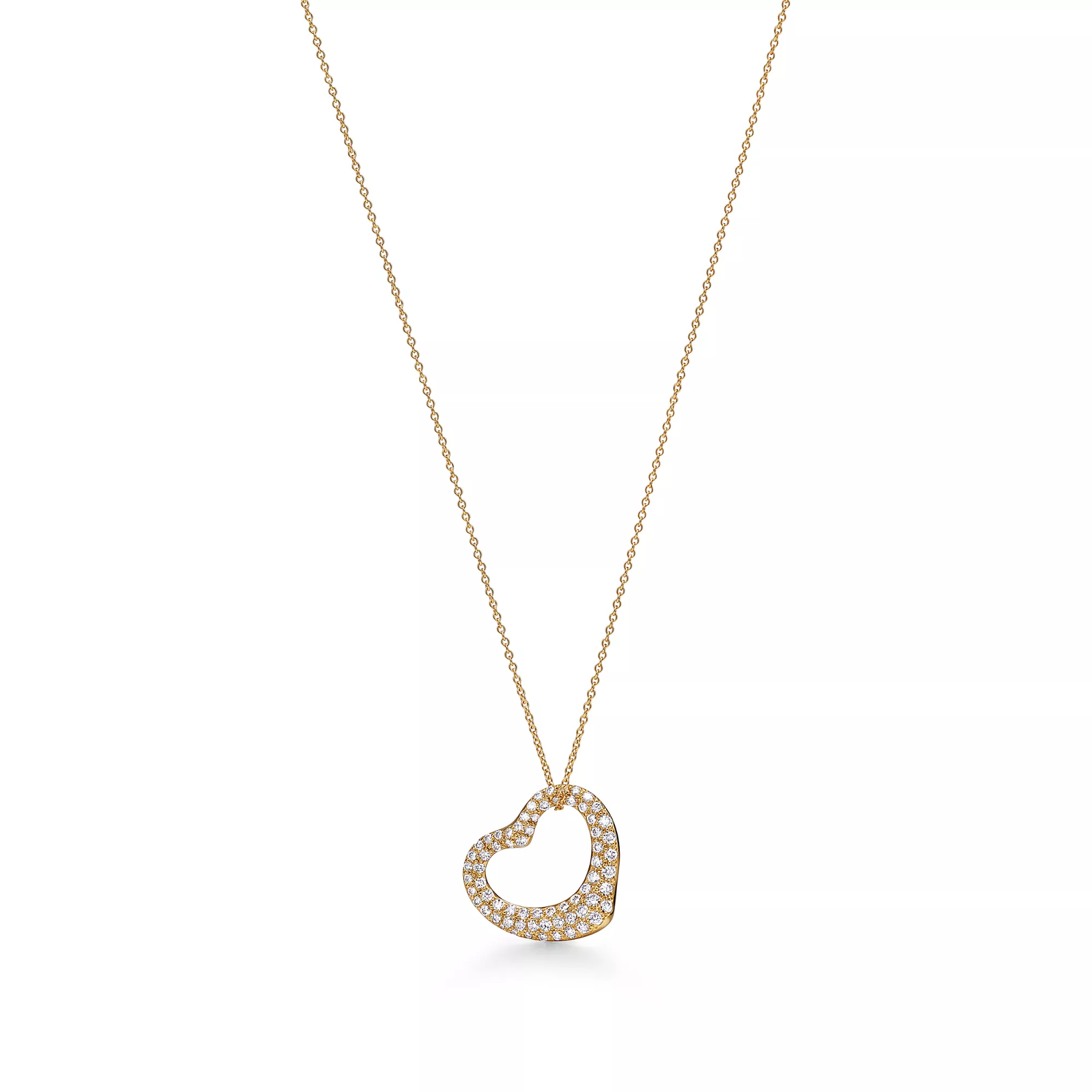Open Heart Pendant in Yellow Gold with Pave Diamonds