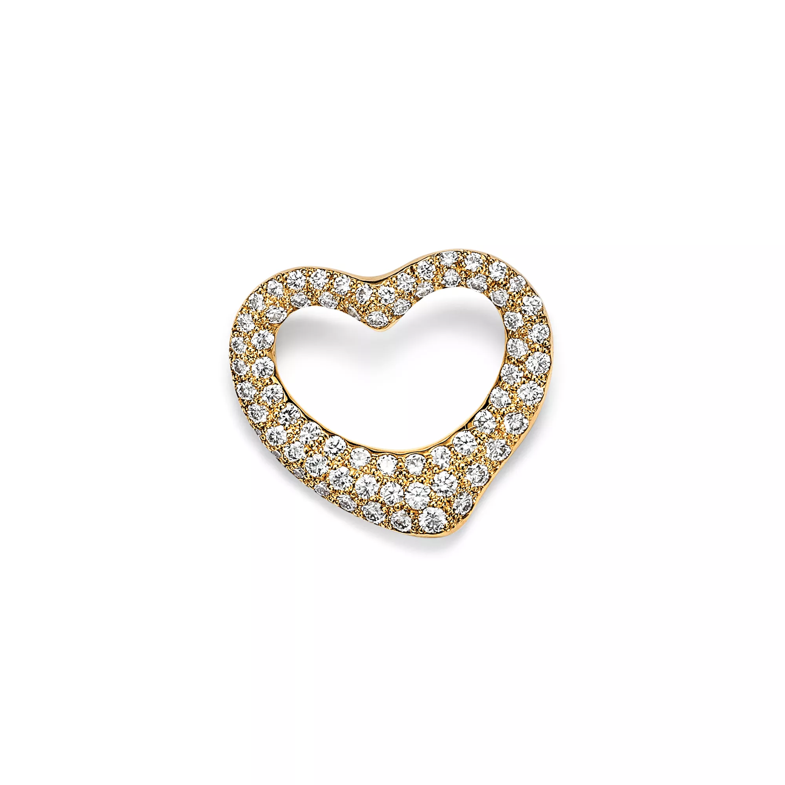 Open Heart Brooch in Yellow Gold with Pave Diamonds