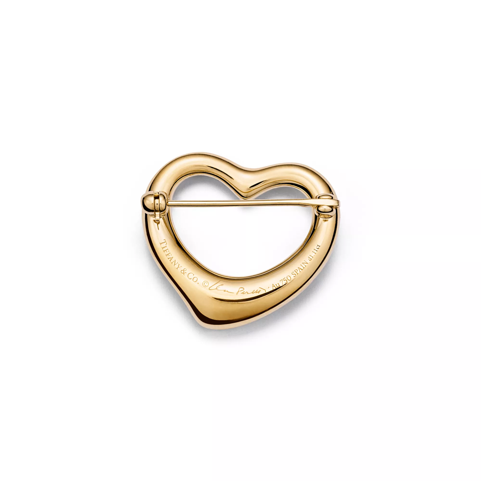 Open Heart Brooch in Yellow Gold with Pave Diamonds