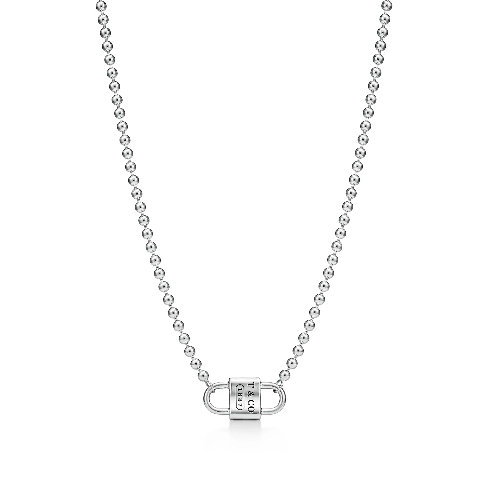 Small Double Lock Bead Necklace in Sterling Silver