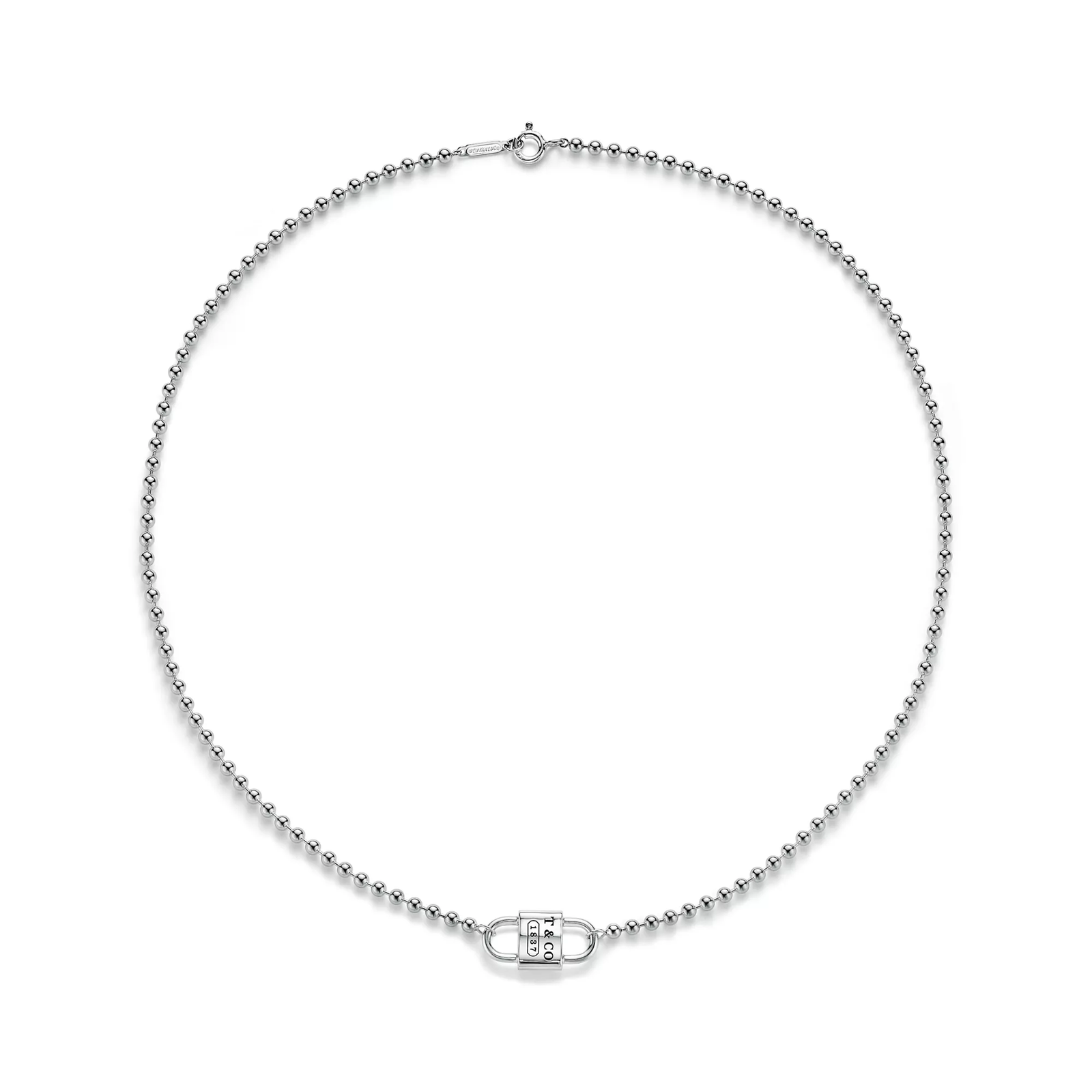 Small Double Lock Bead Necklace in Sterling Silver