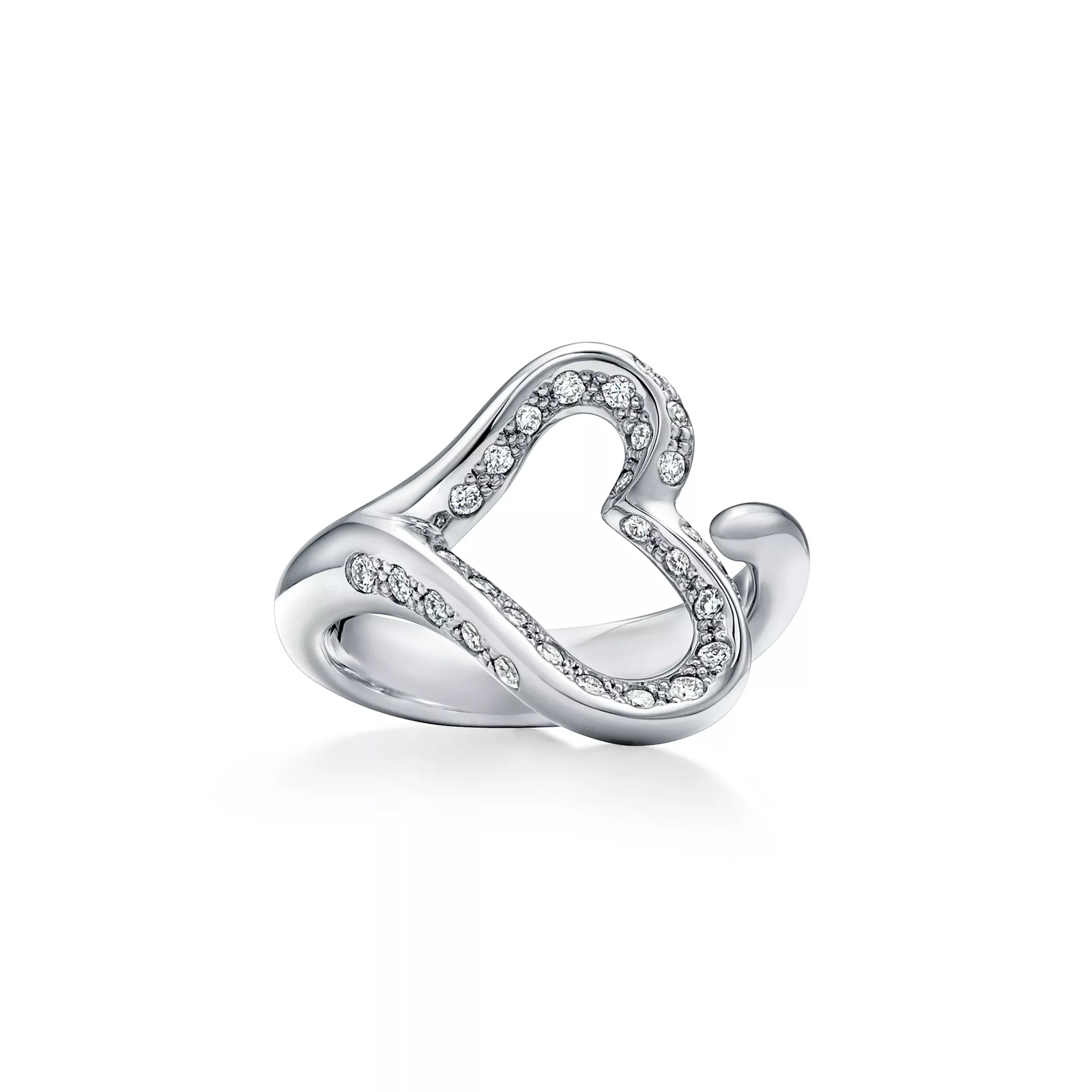 Open Heart Ring in Platinum with Pave Diamonds
