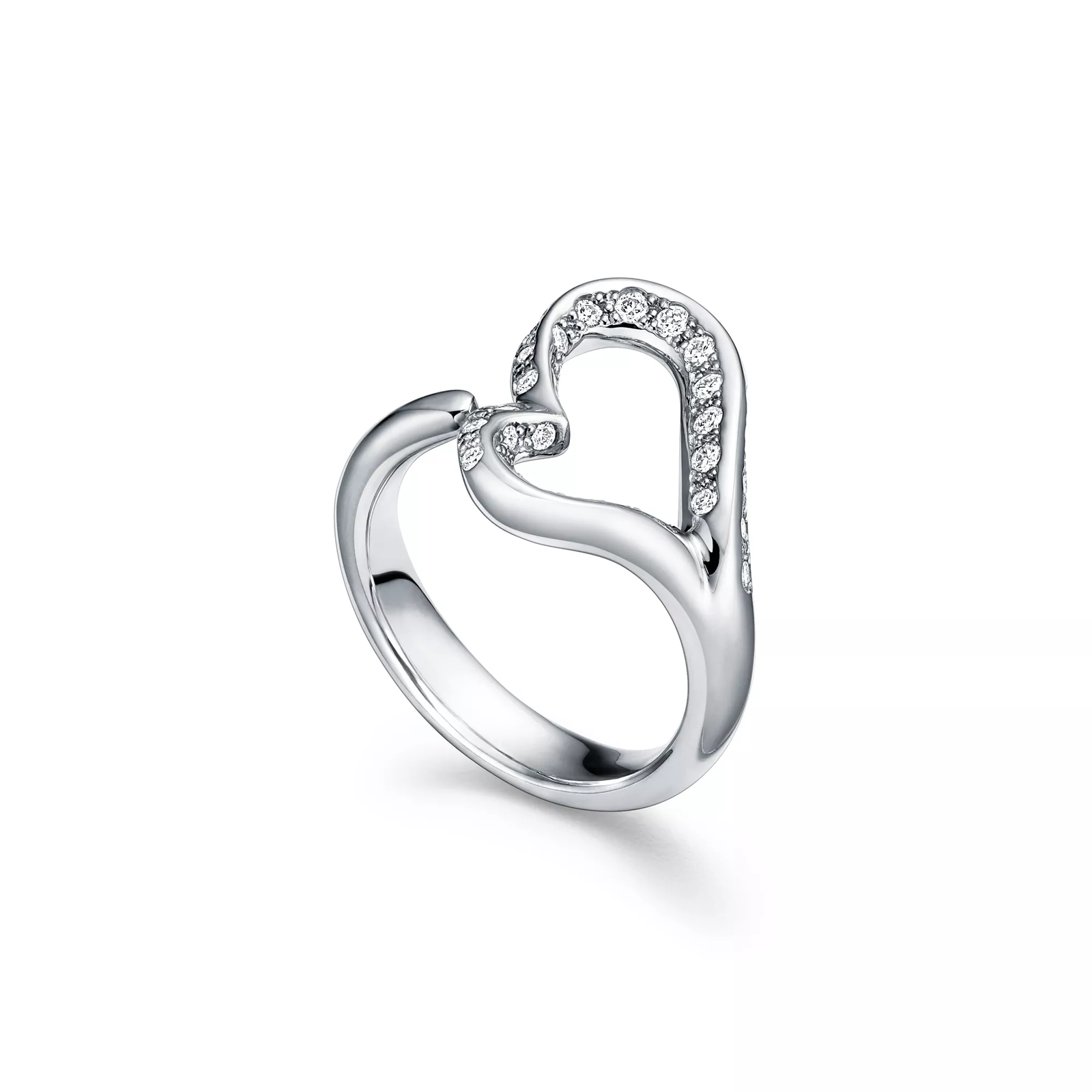 Open Heart Ring in Platinum with Pave Diamonds