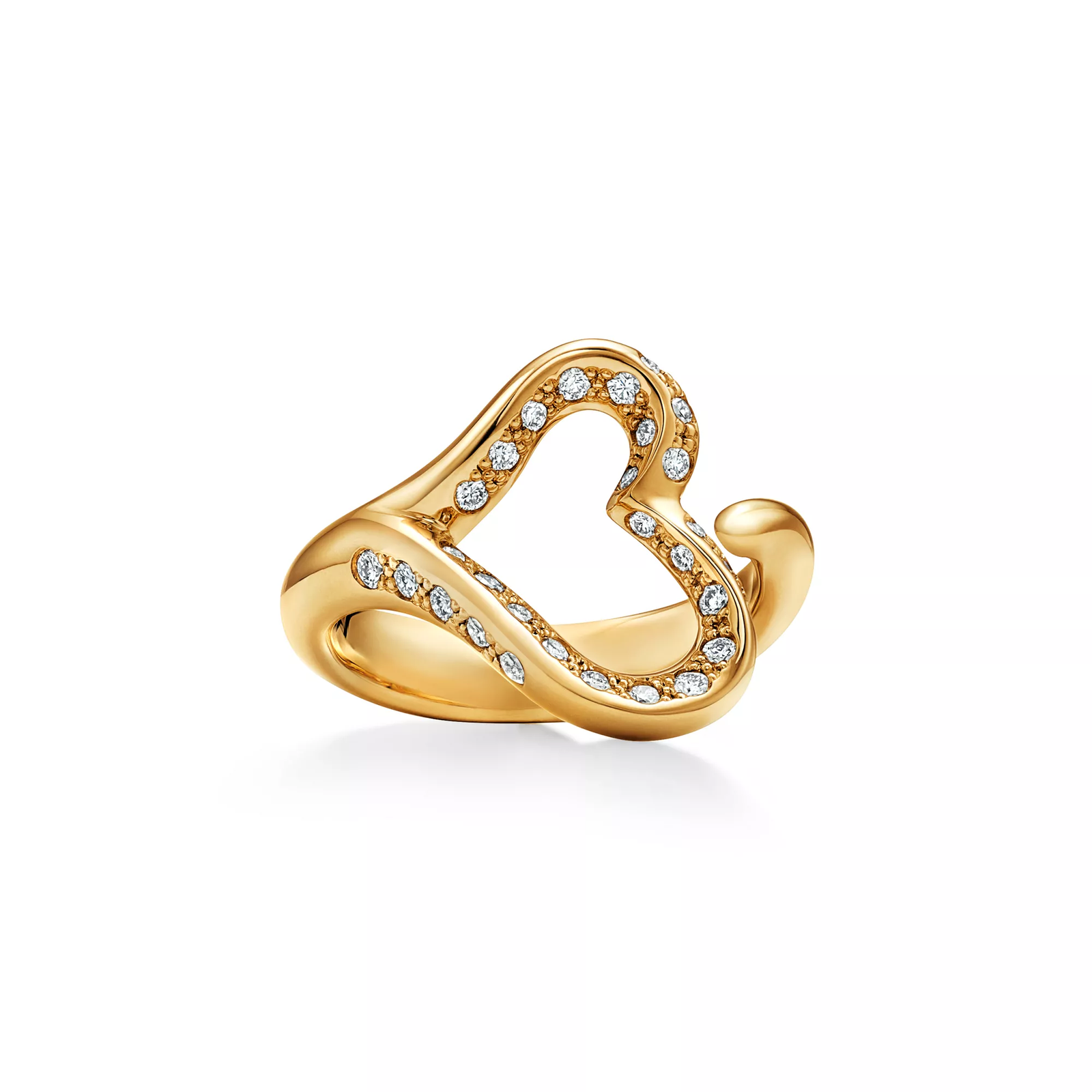 Open Heart Ring in Yellow Gold with Pave Diamonds