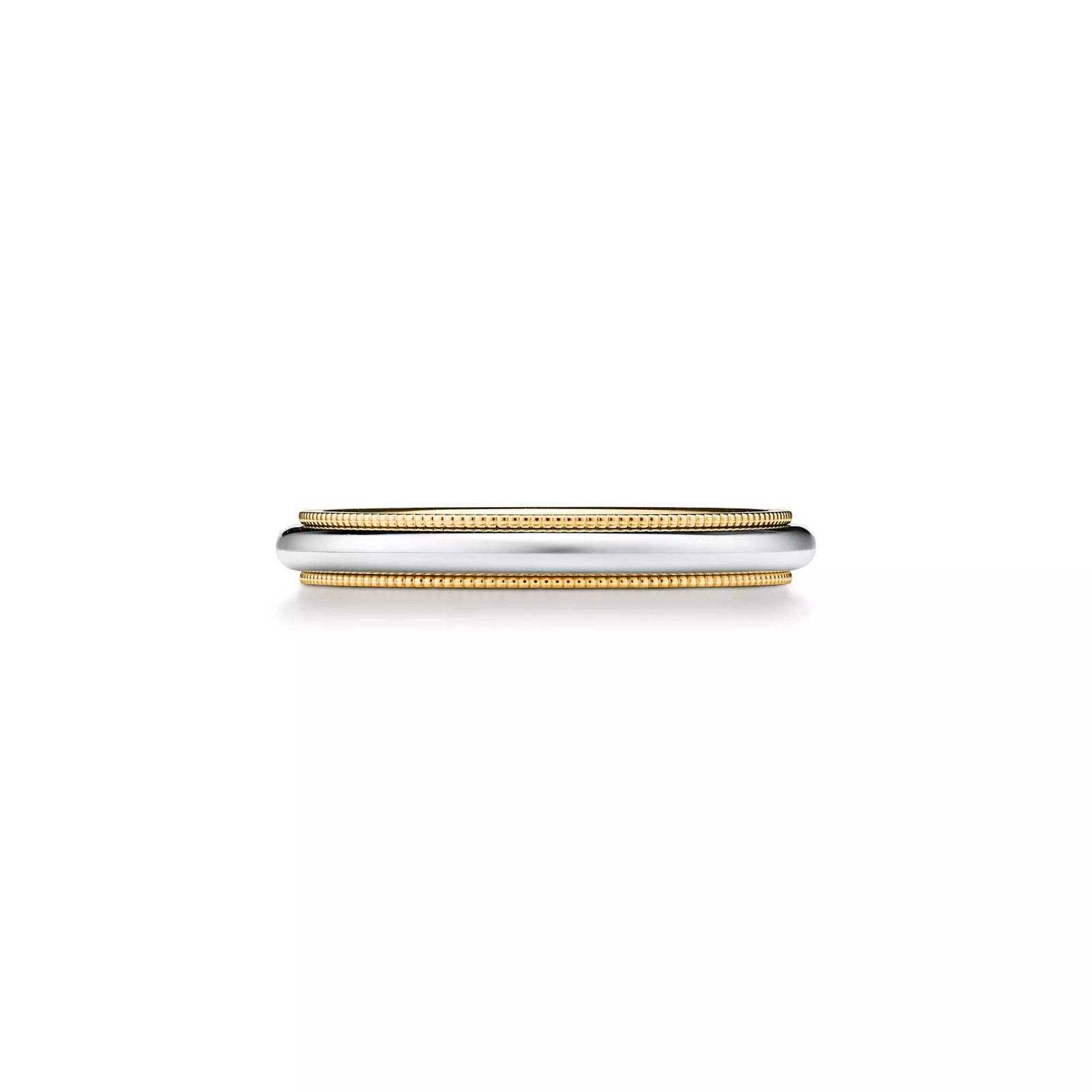 Milgrain Band Ring in Yellow Gold and Platinum, 3 mm Wide