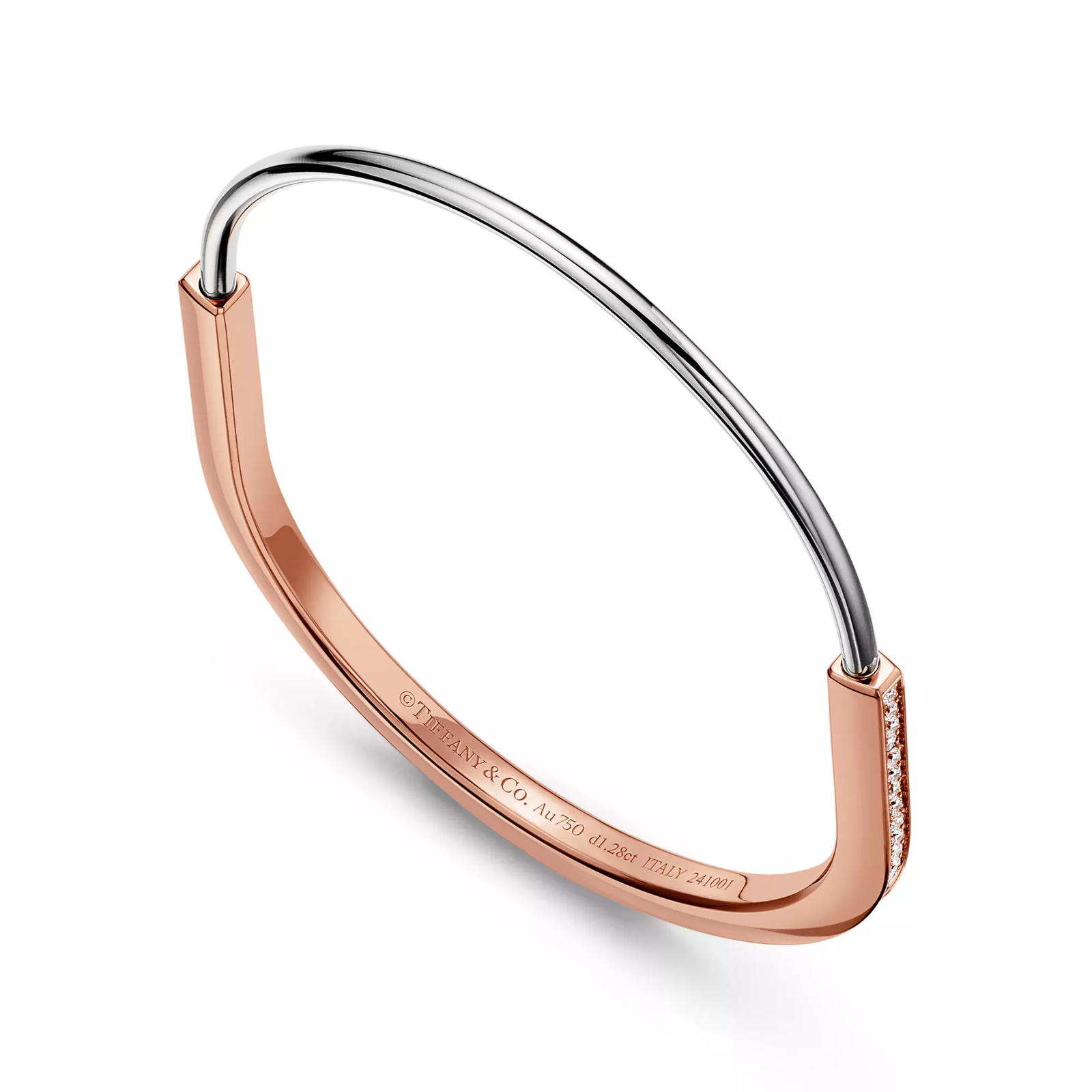 Narrow Bangle in Rose and White Gold with Half Pave Diamonds