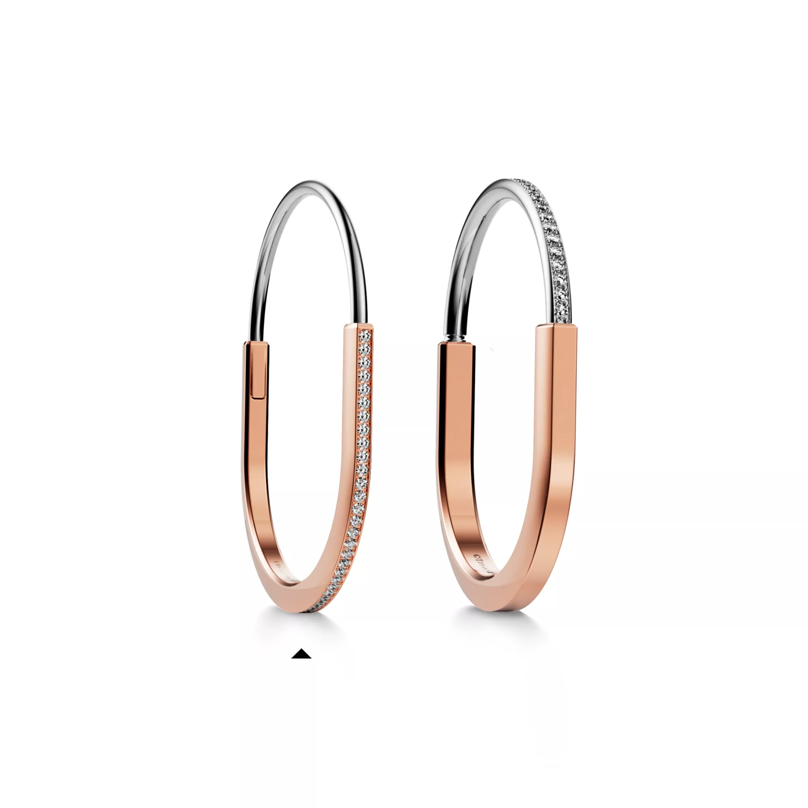 Narrow Bangle in Rose and White Gold with Half Pave Diamonds