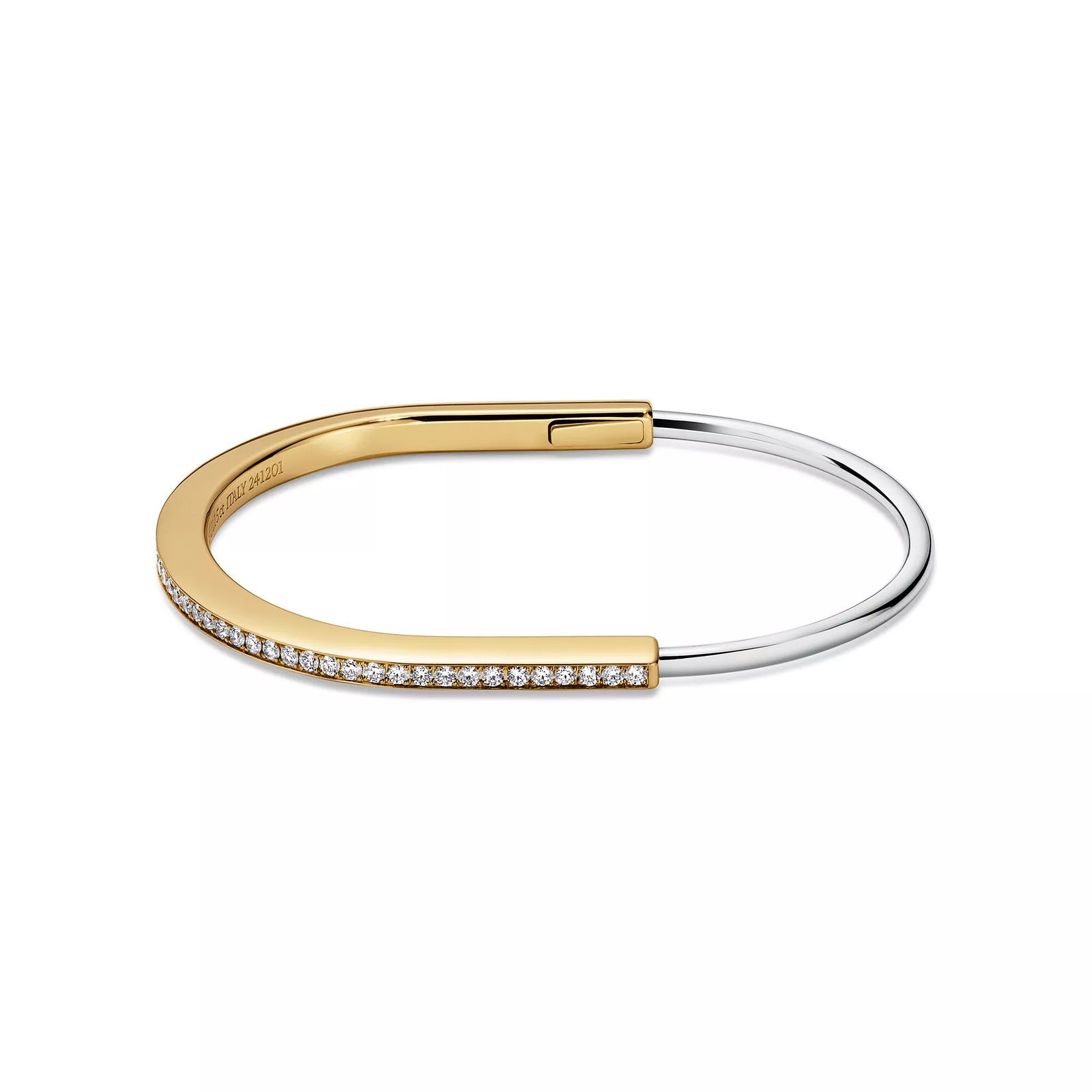 Narrow Bangle in Yellow and White Gold with Half Pave Diamonds