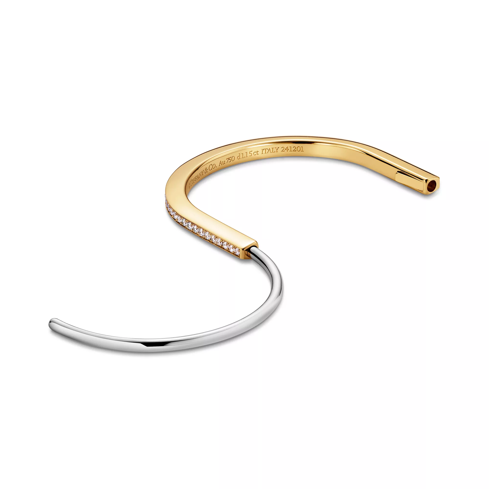Narrow Bangle in Yellow and White Gold with Half Pave Diamonds
