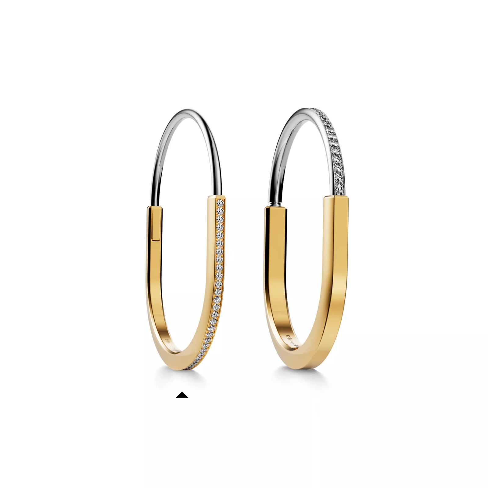 Narrow Bangle in Yellow and White Gold with Half Pave Diamonds