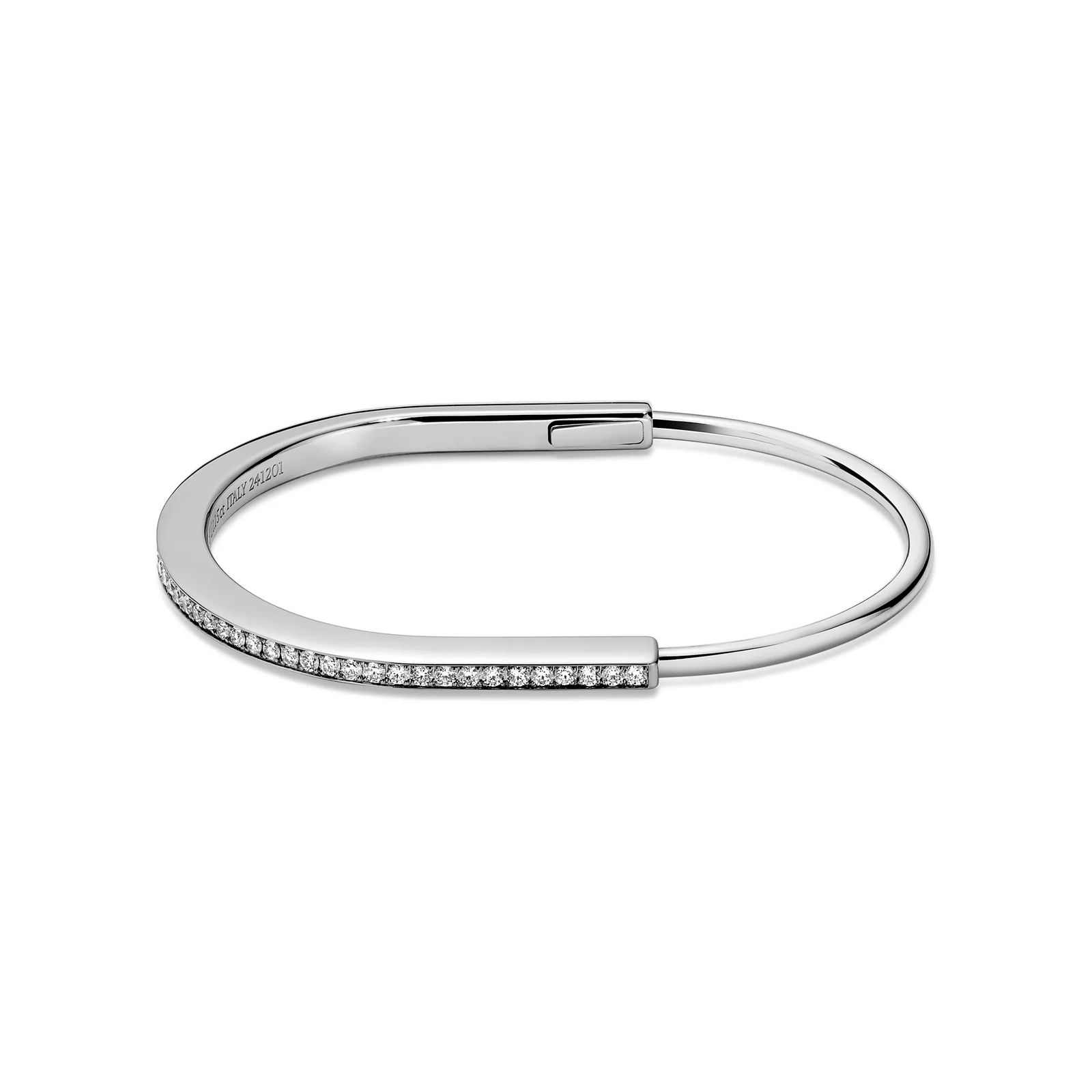Narrow Bangle in White Gold with Half Pave Diamonds