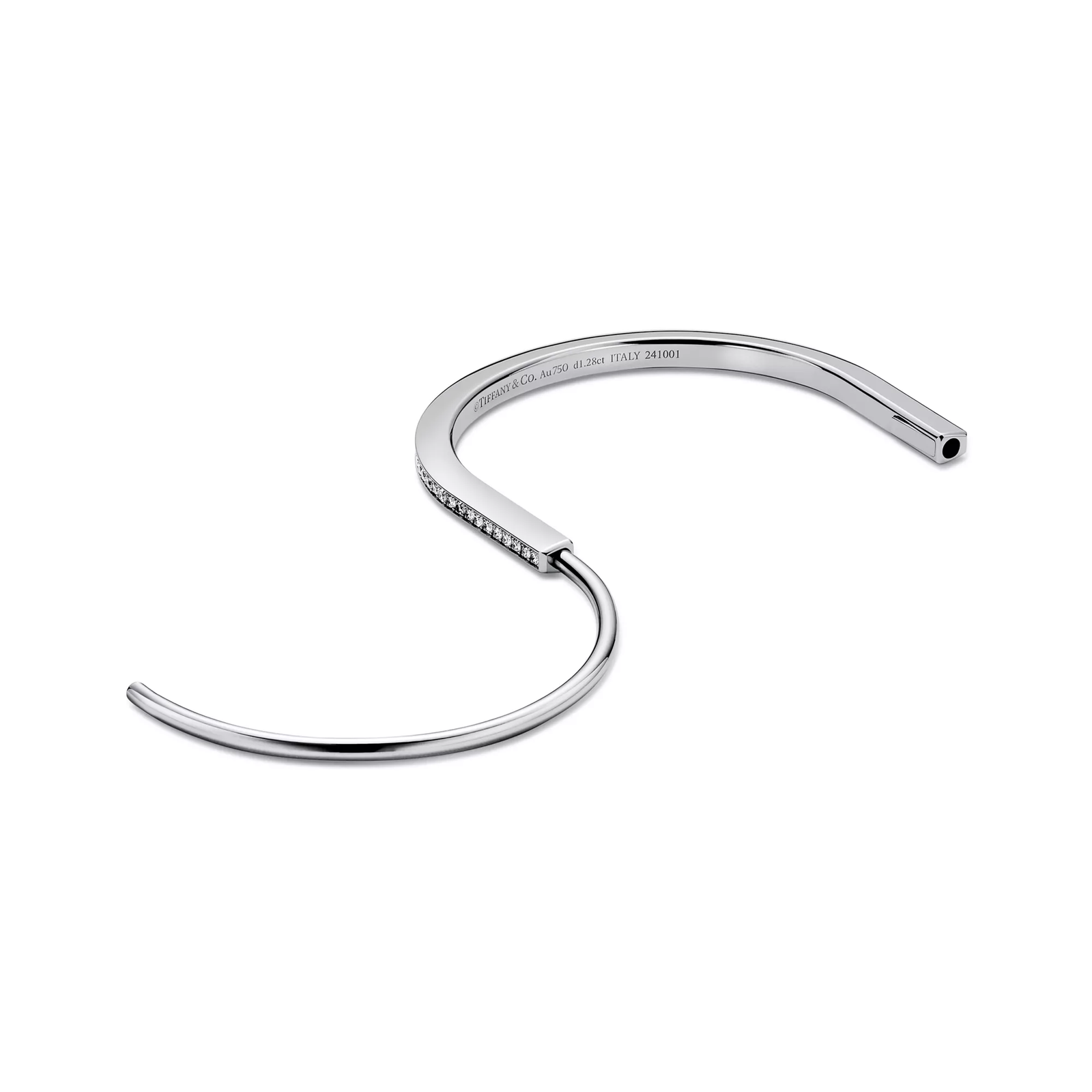 Narrow Bangle in White Gold with Half Pave Diamonds
