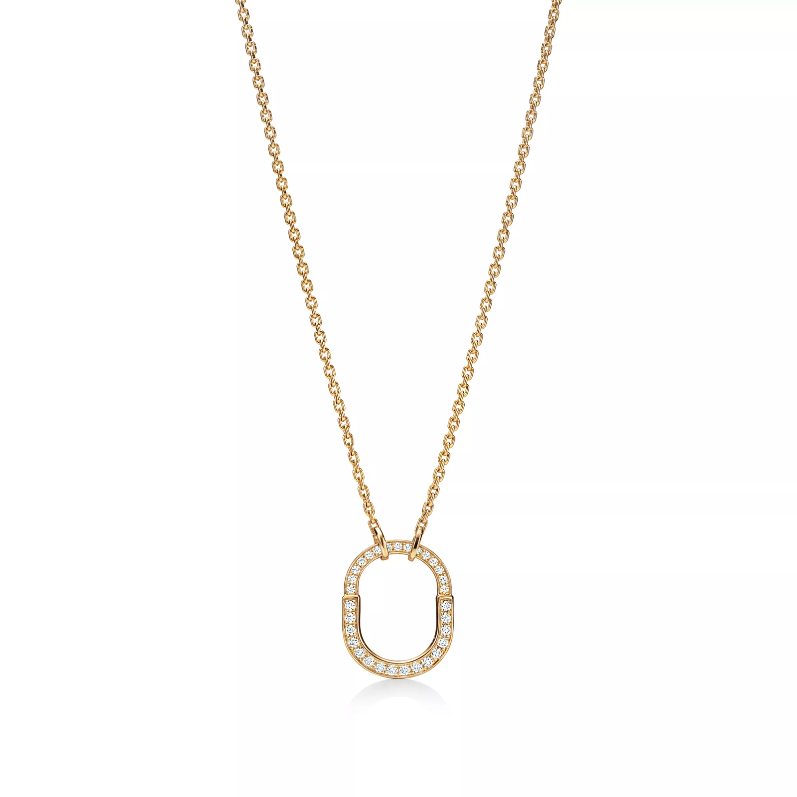 Small Lock Pendant in Yellow Gold with Pave Diamonds