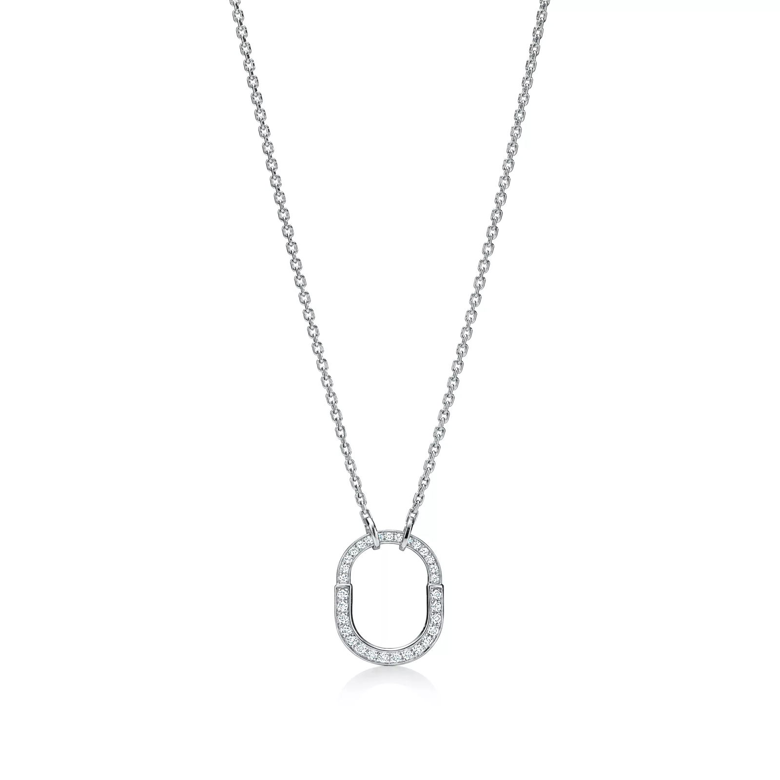 Small Lock Pendant in White Gold with Pave Diamonds