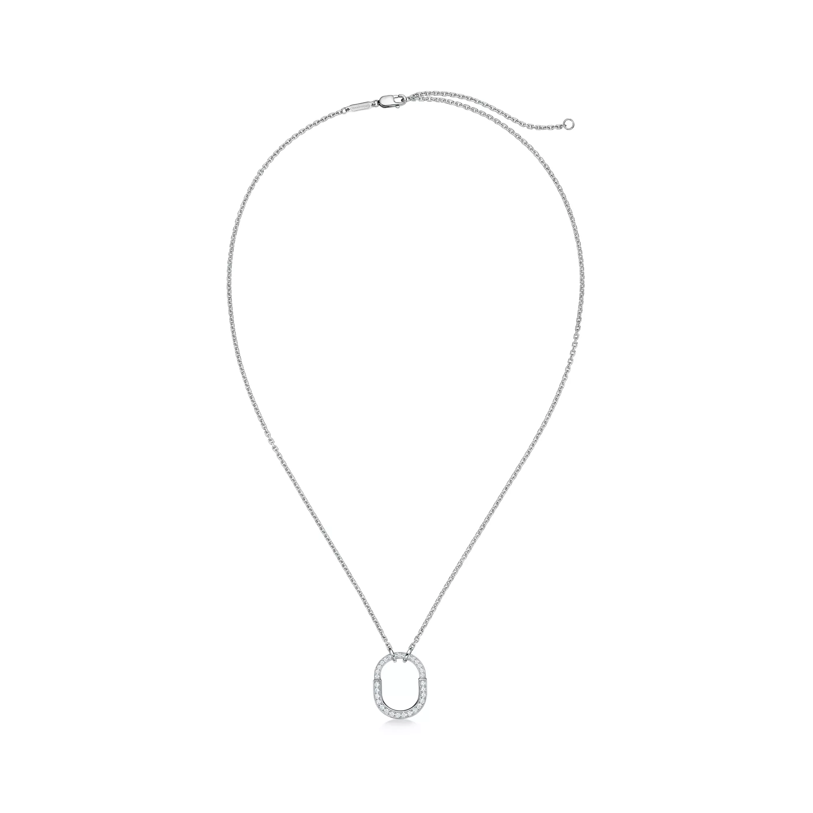 Small Lock Pendant in White Gold with Pave Diamonds