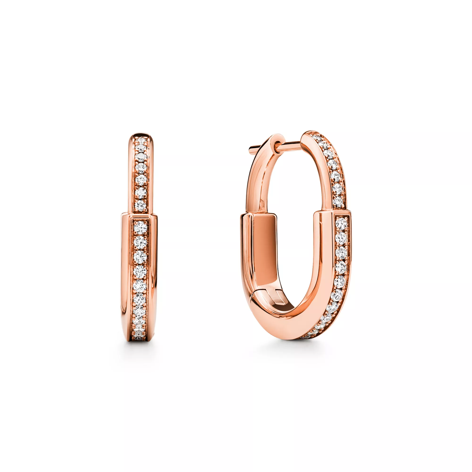 Small Lock Earrings in Rose Gold with Pave Diamonds