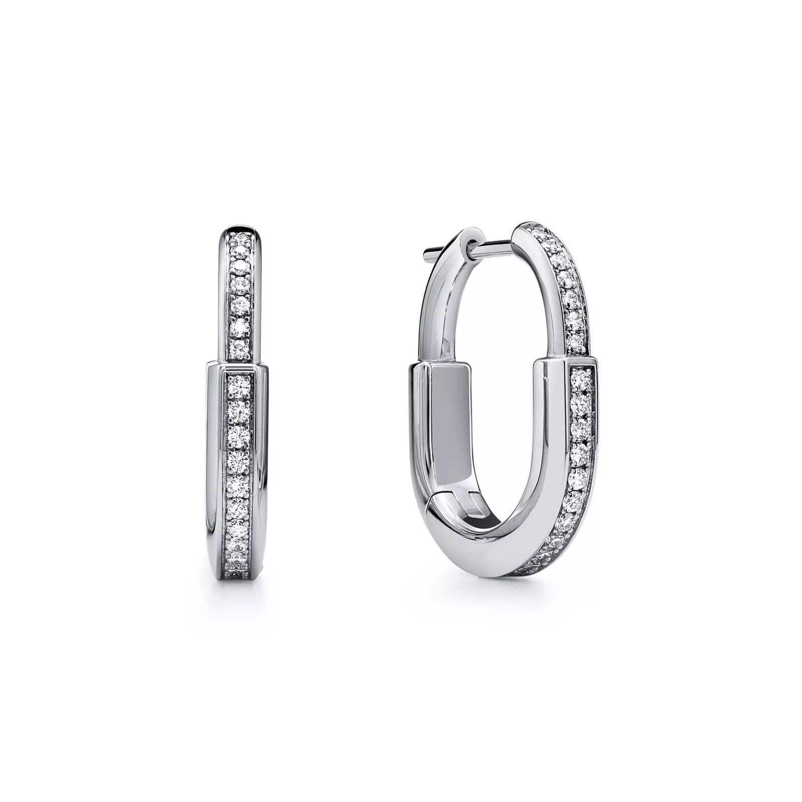 Small Lock Earrings in White Gold with Pave Diamonds