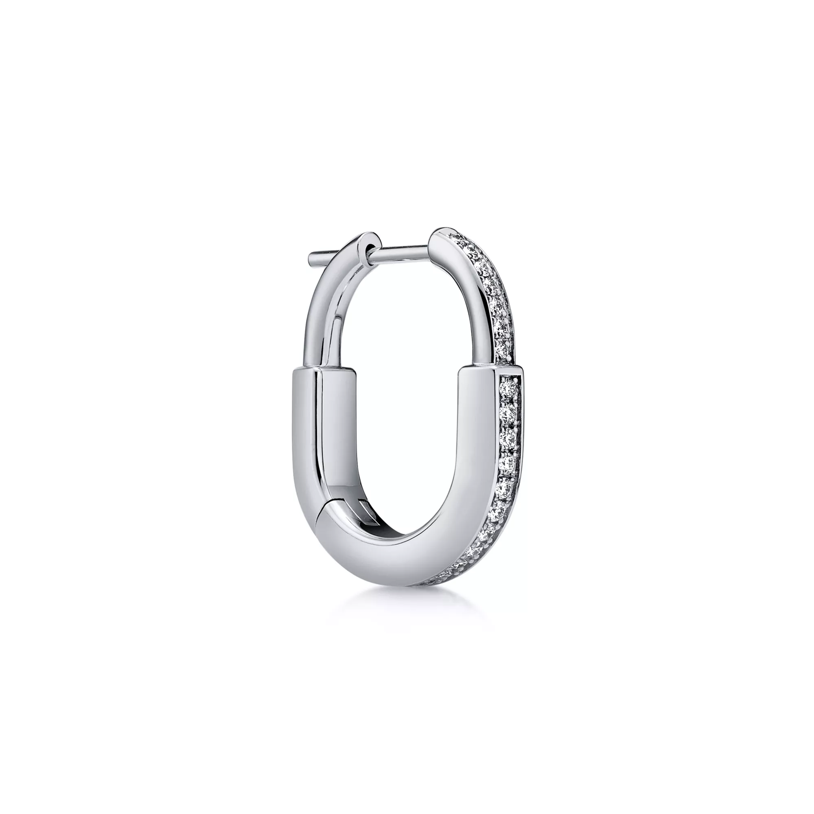 Small Lock Earrings in White Gold with Pave Diamonds